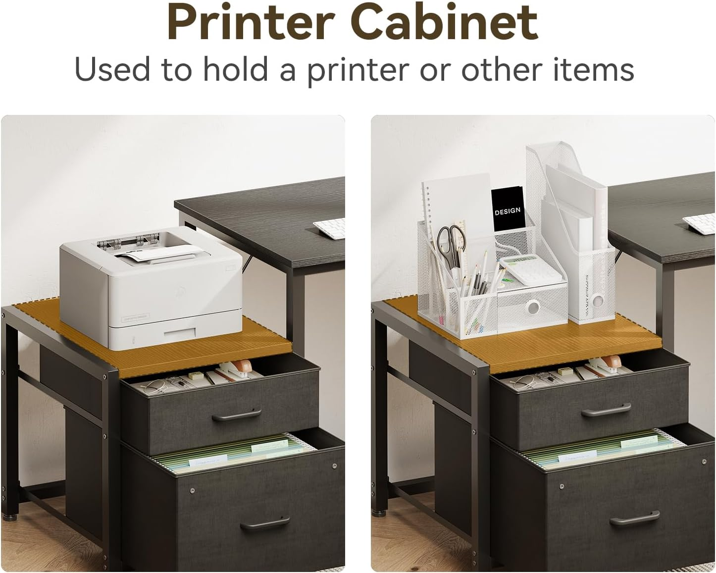 ODK 55Inch L Shaped Computer Desk with Power Outlet & Large File Drawer, Home Office Desk with Reversible Storage Shelves,Corner Desk for Home Office Bedroom Study Work,140 * 80 * 75.7Cm, Black image number 3