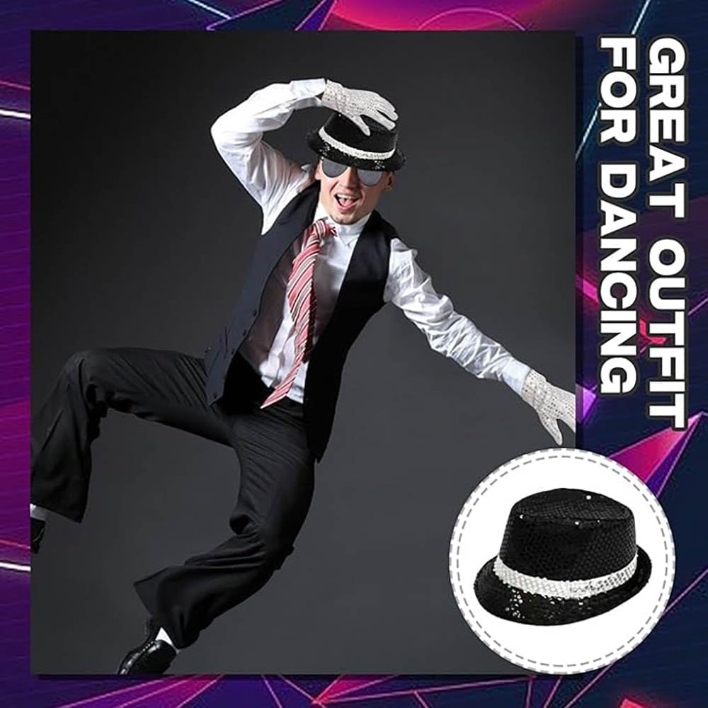 5Pcs MJ 80S Costume Accessories, 70S Disco Dancer Rocker Star Cosplay Set King of Pop Fancy Dress Set for 80 90S Theme Party Carnival Dance Halloween Party Cosplay image number 5