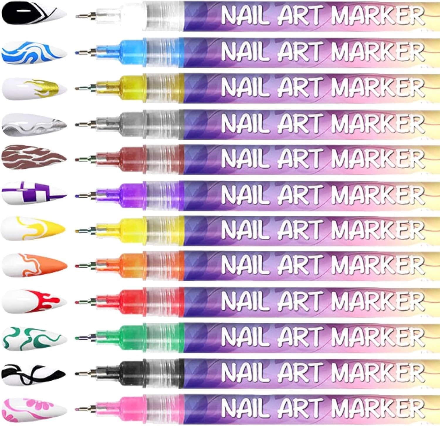 12 Colors Nail Art Pens Set 3D Nail Polish Pens Graffiti Dotting Pen Acrylic Paint Pens Point Liner Pen Drawing Painting for Nails Art Design Manicure Nail DIY Decoration (Basic Style) image number 1