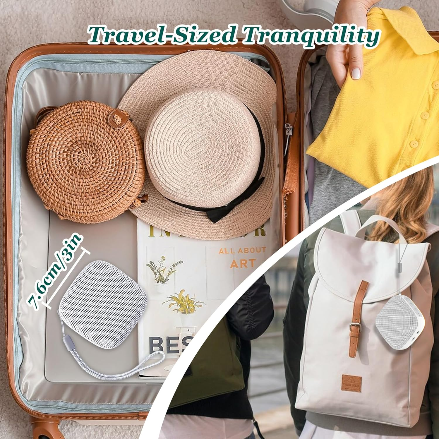 Portable White Noise Machine, 52-Hour Lasting Travel Sound Machine with Headphone Jack, 20 Soothing Sounds, Adjustable LED Light, 3 Timer Modes & Memory Function, Promotes Deep Sleep for Baby, Adults