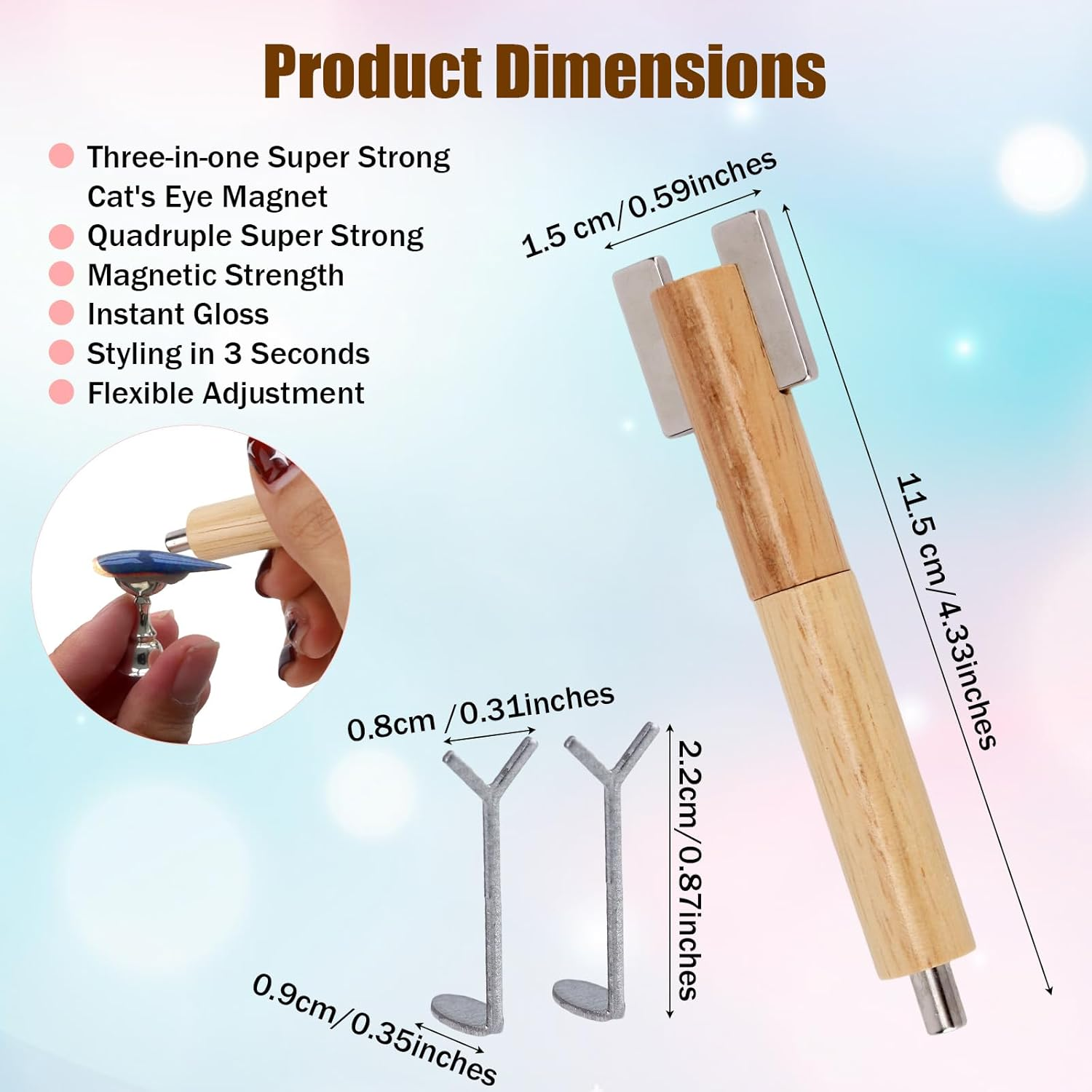 3Pcs Heart Cat Eye Nail Magnet Set, Including 1 Nail Bar & 2 Y-Shaped Magnet Tools for Cat Eye Gel Polish DIY Manicure Design Kit image number 2