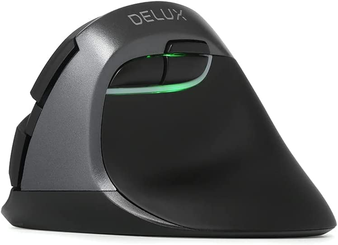 Delux M618Mini Db-Grey Wireless Ergonomic Vertical Mouse, Dual Mode Silent Mouse with 2 Channel Bluetooth and USB Receiver, 3 Device,6 Buttons and 2400 DPI for PC Laptop Computer image number 3