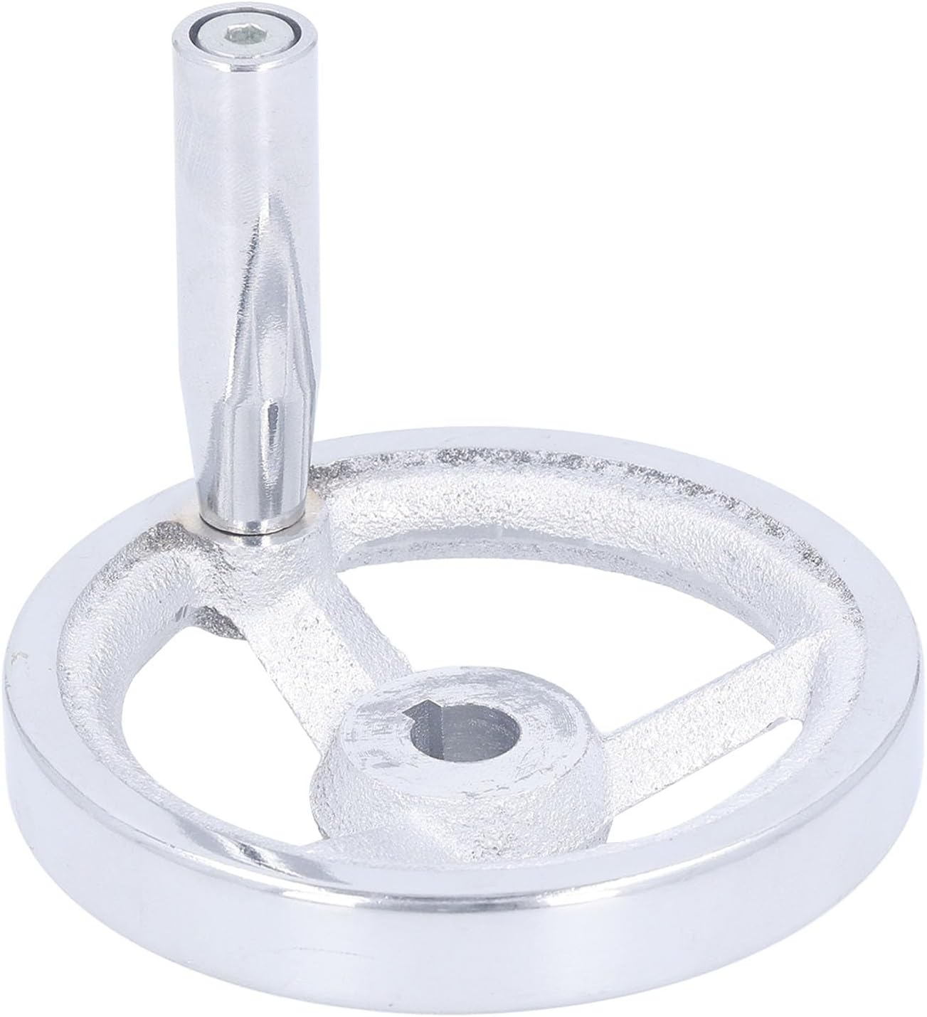 3 Spoke Hand Wheel, 100Mm Diameter Machine Tool Handwheel with Revolving Handle, Cast Iron Chrome Plated Handwheel for Milling Lathes, round Metal Hand Wheel image number 2