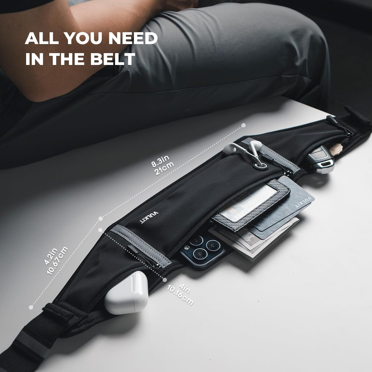 VULKIT Slim Running Belt for Women & Men, Cell Phone Holder for Running, Workout Fanny Pack, Running Bag, Money Belt, Runners Essentials Gear Accessories, Fits All Phones, Running Pouch for Men, Black - Pink image number 5