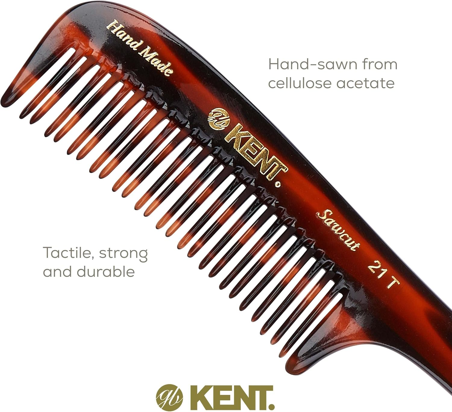 Kent 21T Large Hair Detangling Comb, Double Teeth Wide Tooth Comb for Curly Wavy Hair, Saw-Cut and Handmade (7.5") - 195Mm (Length) image number 2