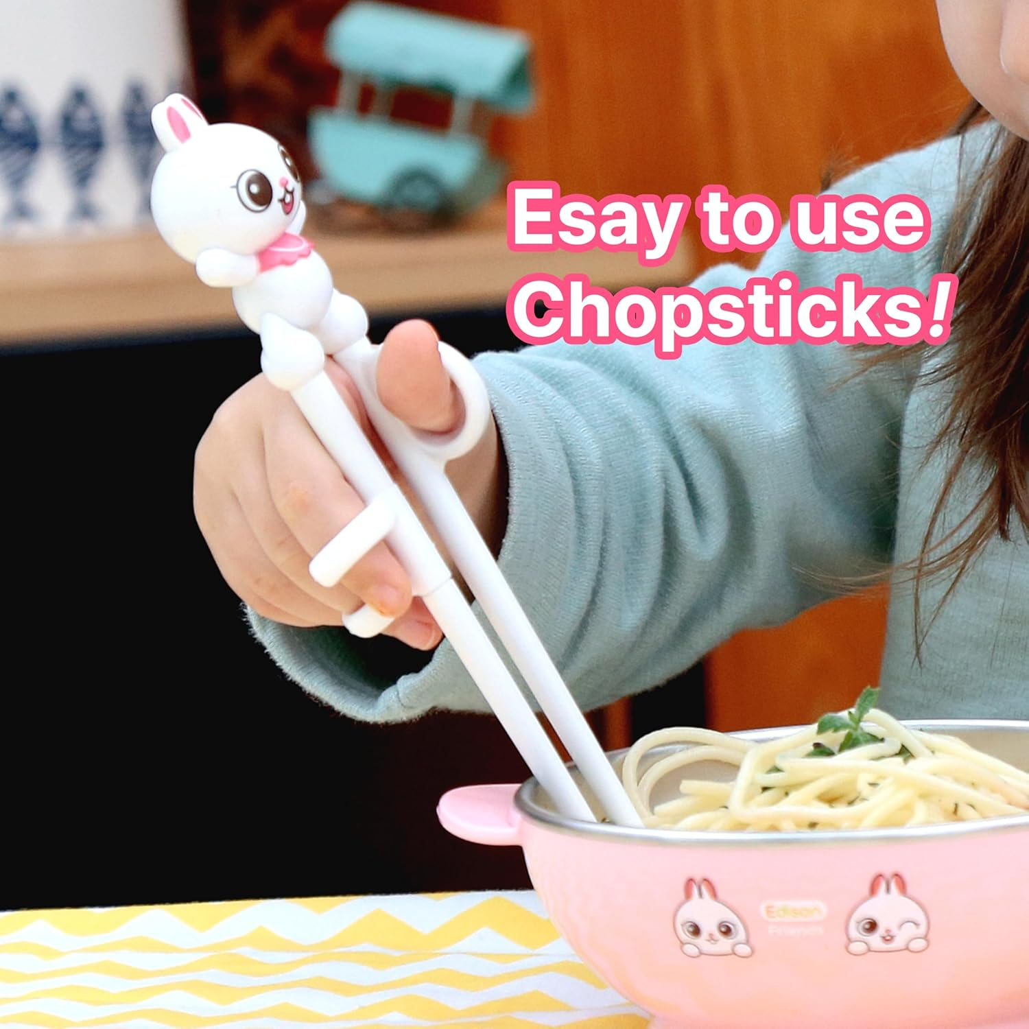 Edison Friends Training Chopsticks, Learning, Beginner, Brain Training, Practice, Korean Food, Japanese Sushi, 1 Step to Learn Chopstick, Right Handed - Made in Korea (Owl) image number 4