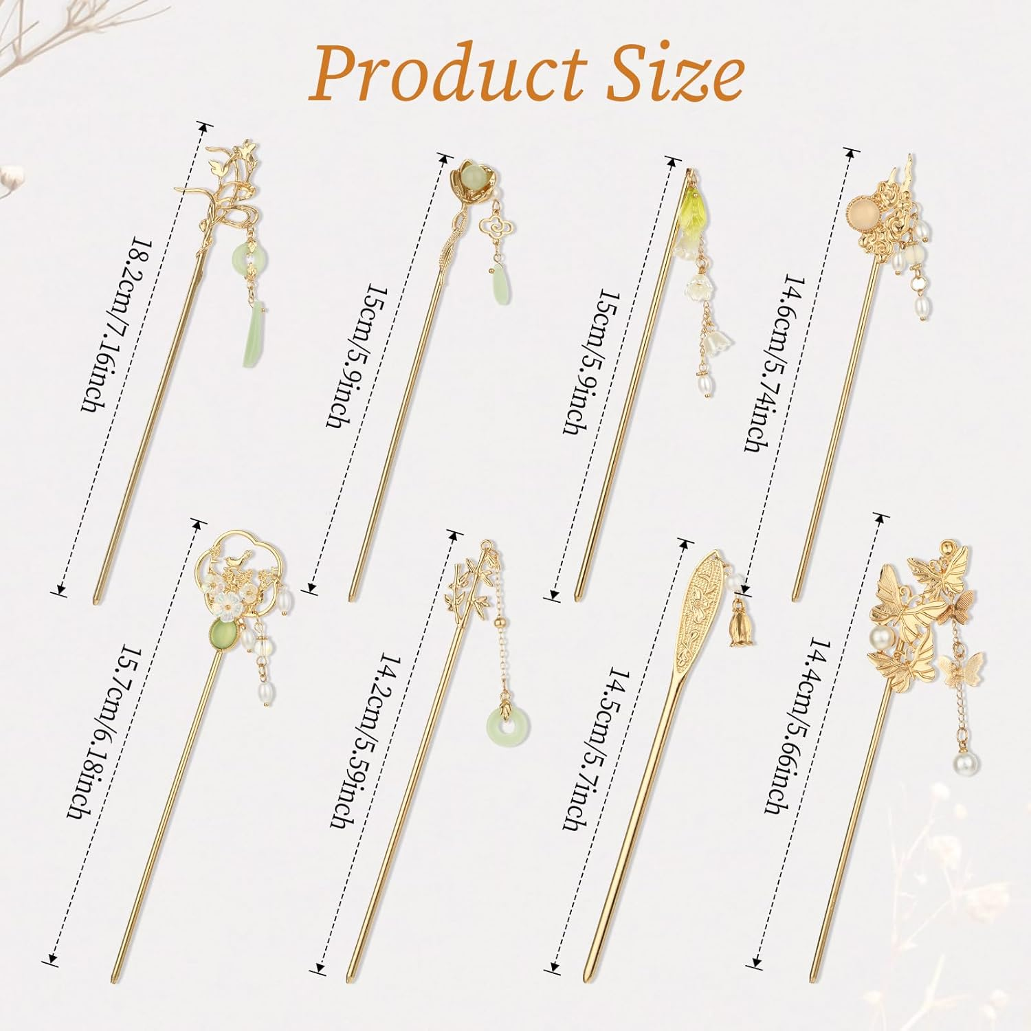 Psyqtsuary 8 Pcs Retro Gold Long Hair Sticks Pins with Pendants Decorative Vintage Pearl Metal Hair Sticks Chinese Hanfu Glitter Accessories Hair Chopsticks for Women image number 2