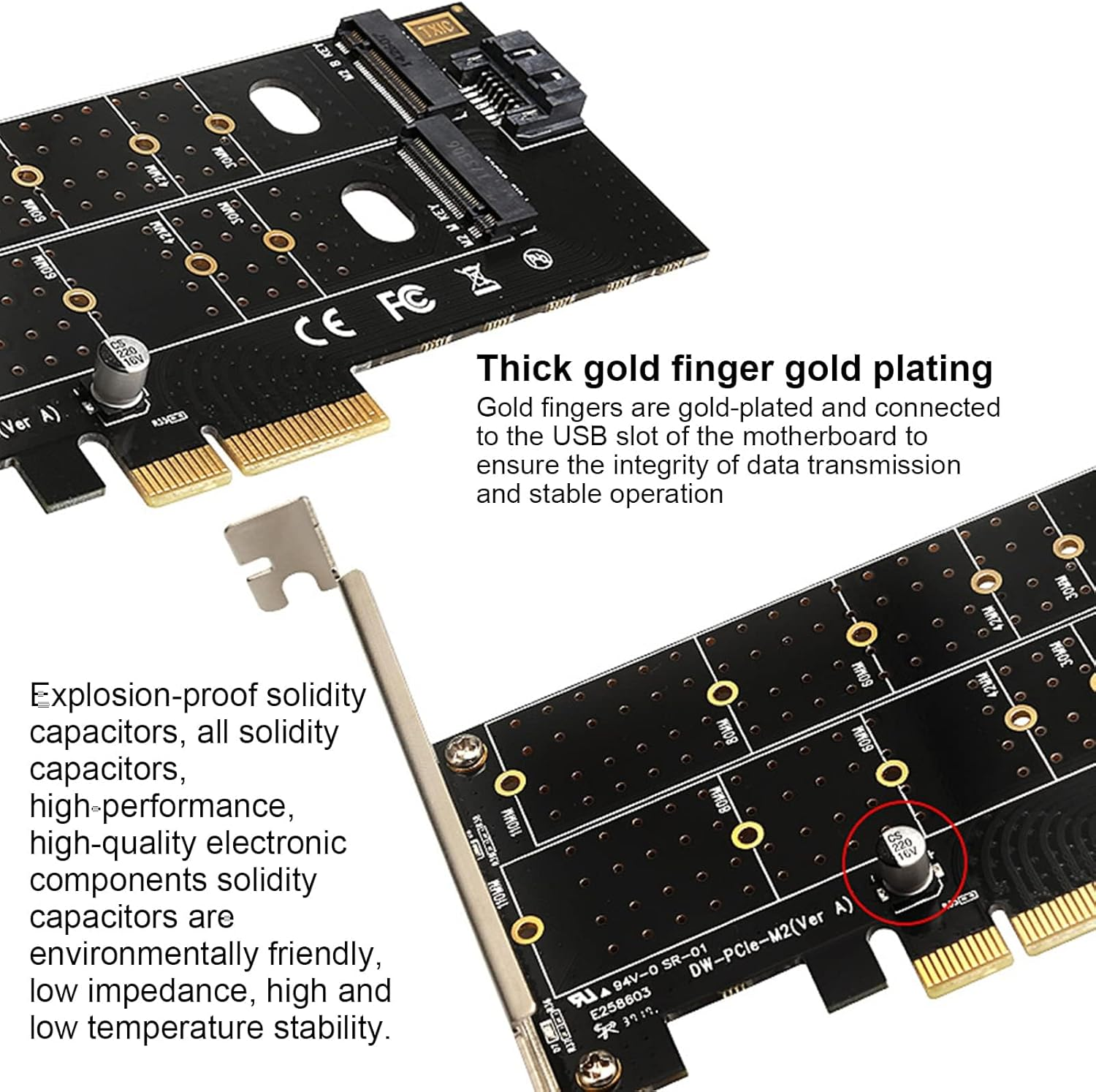 Dual M.2 Pcie Adapter, M.2 NVME SSD Dual M.2 PCIE Adapter Card Hard Drive Converter Reader Expansion Card PC Internal Expansion Card image number 6