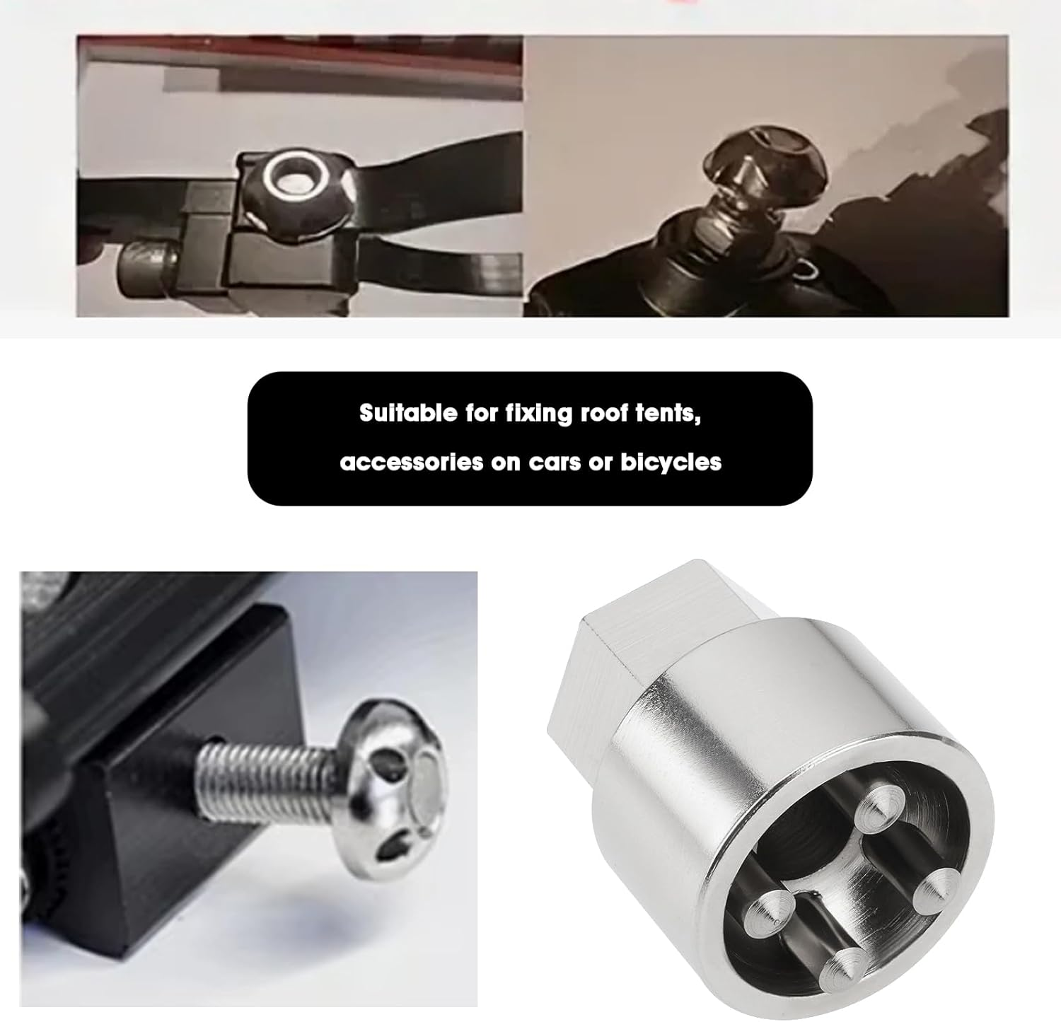 Be in Your Mind 1 Set of M8 4-Hole Anti-Theft Security Nut Set Stainless Steel Anti-Theft Device for Rooftop Tent Bike Rack Solar System (4 Nuts 1 Lock) Silver