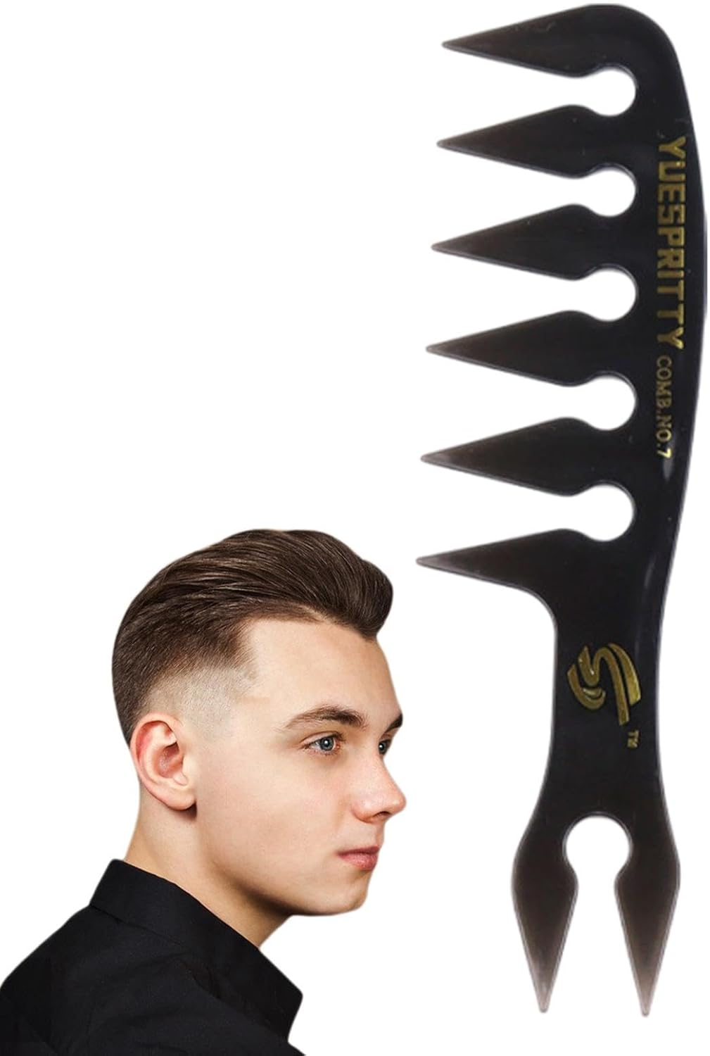 Slicked-Back Combs - Wide Tooth Comb Hairdressing Brush,Wide Large Tooth, Slick Back Hair Brush, Retro Oil Head, Men'S Styling Comb for Salon Barbers, Men Boy Gentleman - N07 image number 5
