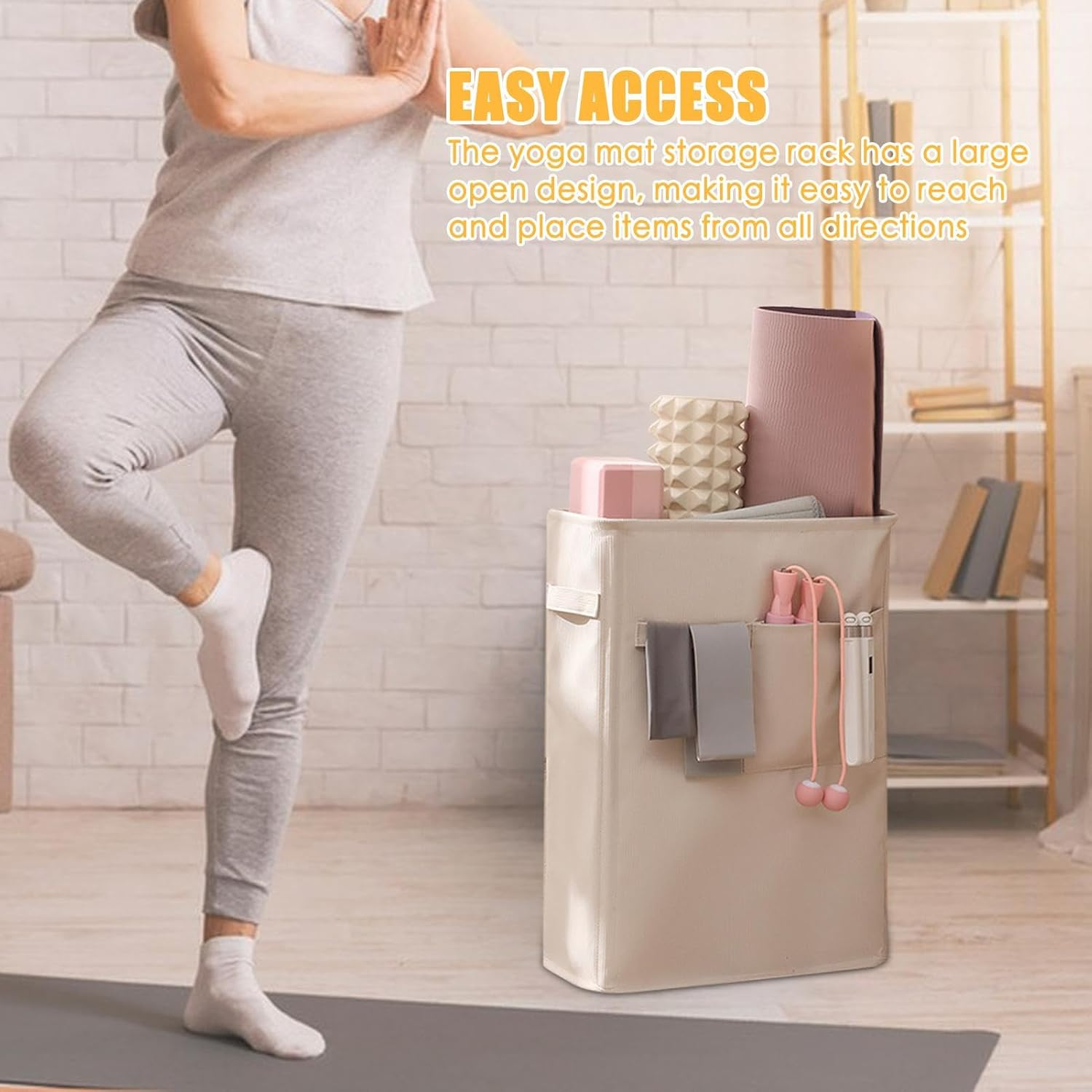 Yoga Mat Storage Rack - Exercise Equipment Organizer Basket with Side Pocket, Corner Oxford Cloth Multipurpose Holder for Home image number 4