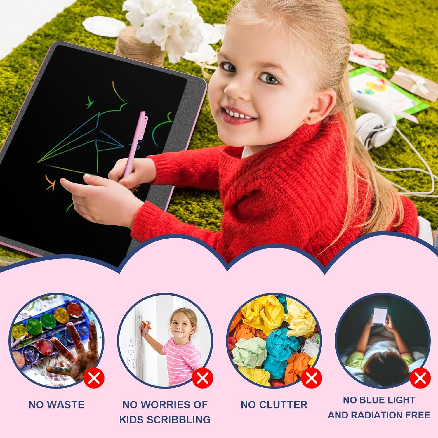 Electight 16 Inch LCD Writing Tablet for Kids [Upgraded], Colorful Doodle Board, Eye Protection Drawing Tablet with High Brightness, Birthday Gift & Trip Toy for 3-8 Years Old Boys and Girls (Pink) image number 4