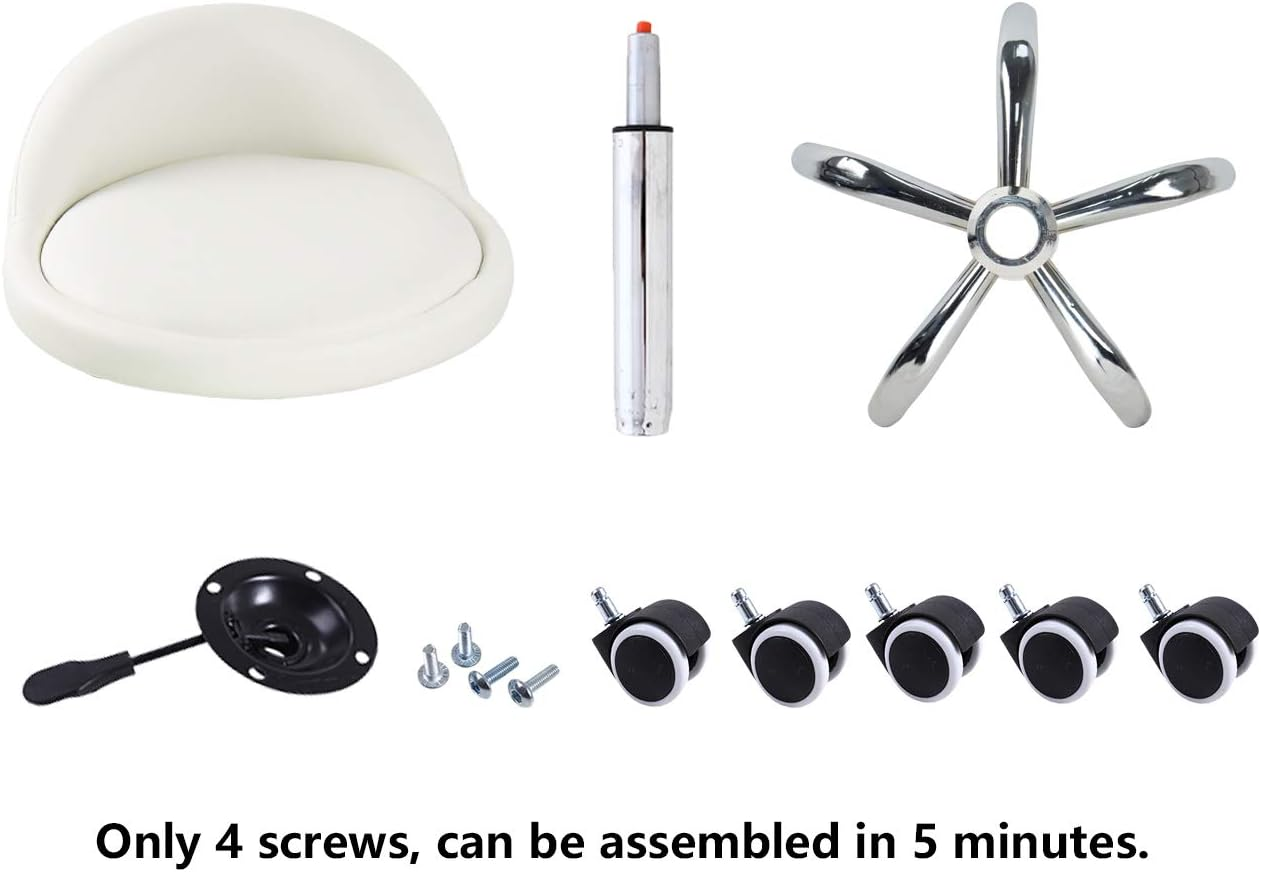 KKTONER PU Leather round Rolling Stool with Back Rest Height Adjustable Swivel Drafting Work SPA Task Chair with Wheels (White)