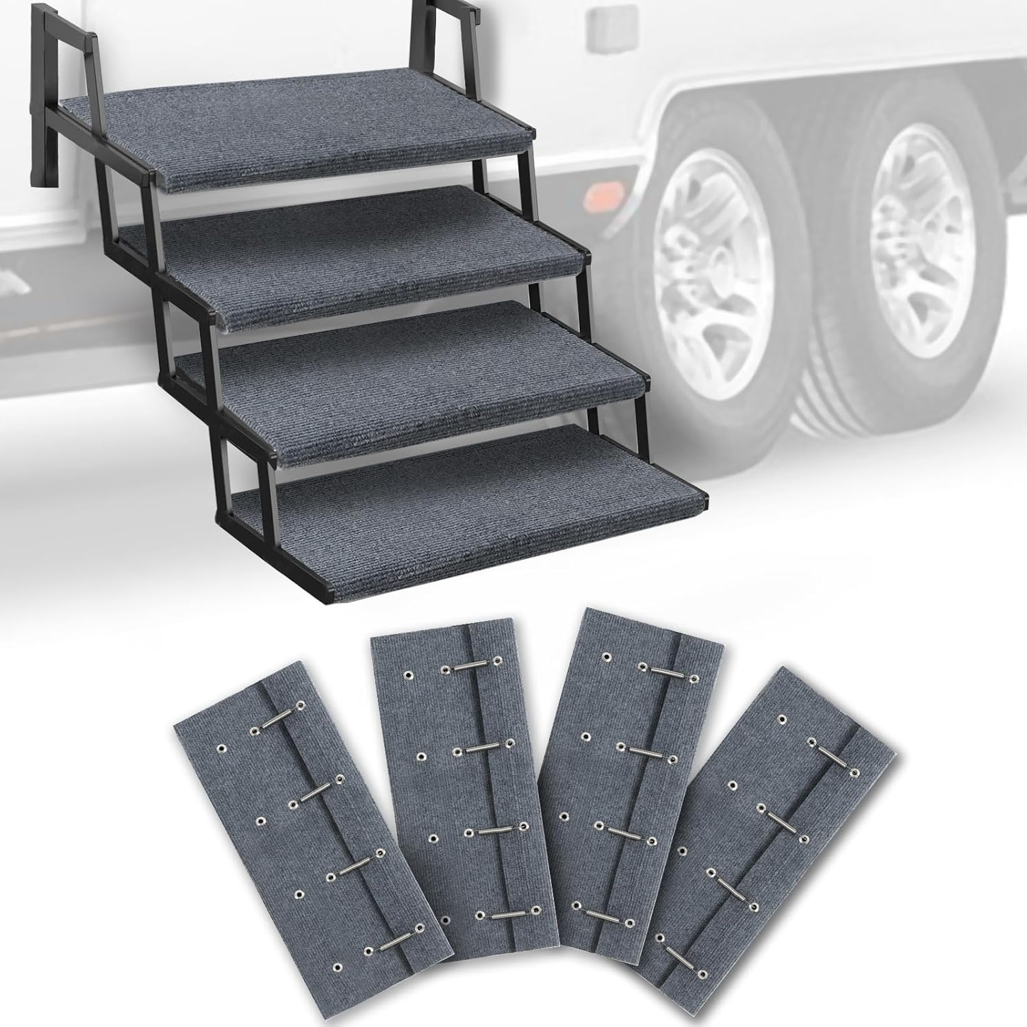 HOMEE RV Step Covers 4 Packs, Camper Step Covers,Rv Step Rugs, 23 Inch Wide RV Stair Covers with Install Hook Fit 8" to 11" RV Stair Treads,Non-Slip Outdoor RV Step Carpet,Grey image number 3