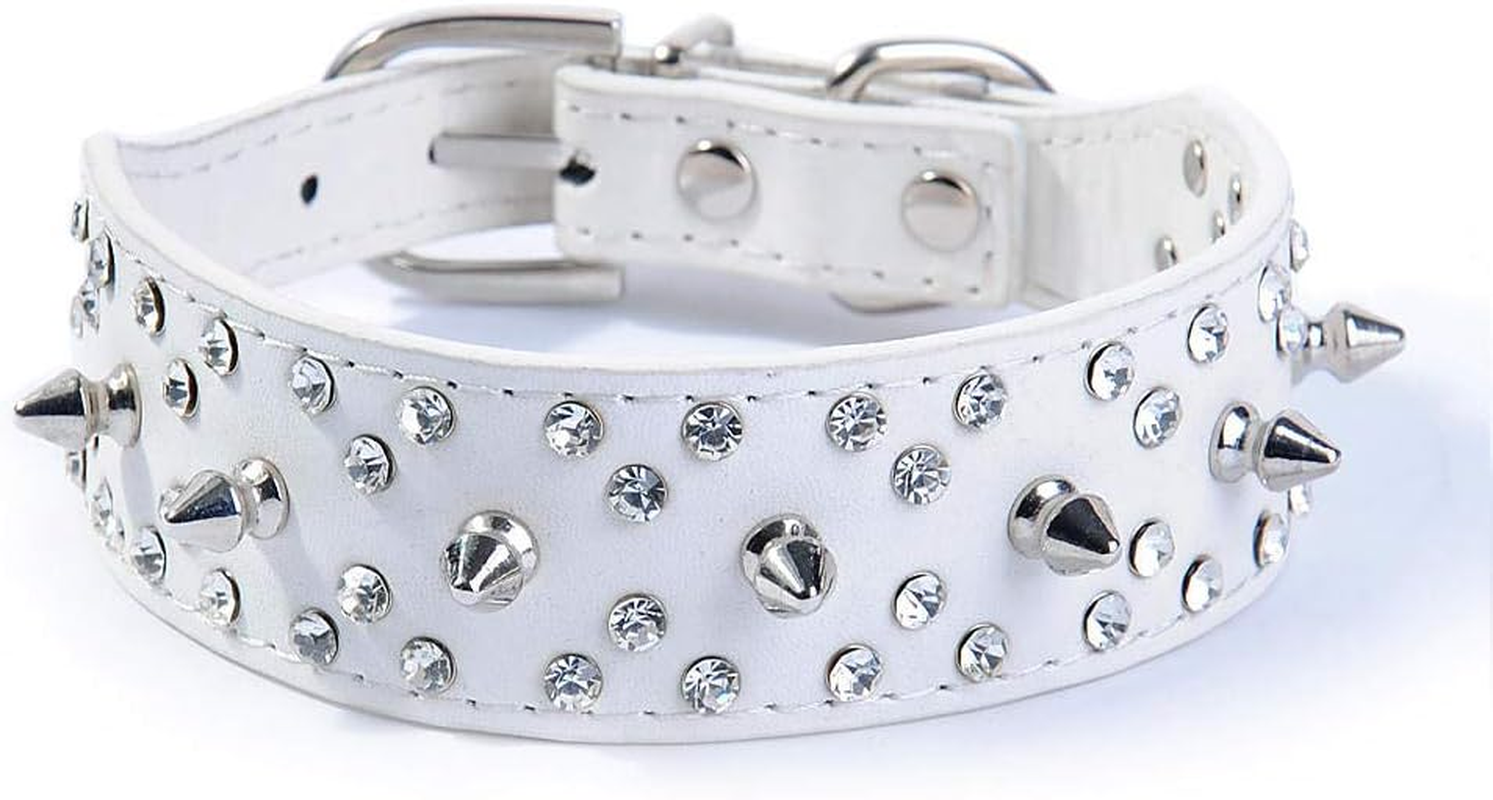 Haoyueer Spiked Studded Dog Collar Stylish Leather Dog Collar, with Bullet Rivets and Rhinestones, Soft and Adjustable for Medium and Large Dogs(Brown,M) image number 5