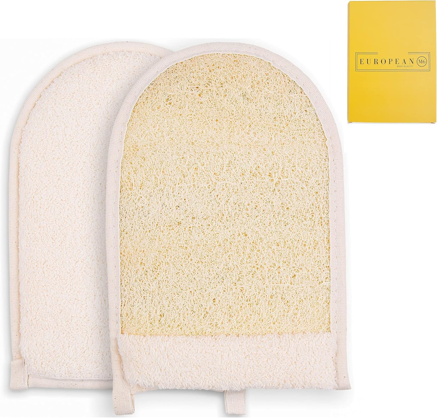 EUROPEAN M6 Loofah Exfoliating Body Scrubber - Dual Side Big Size Exfoliator Bath Sponge Glove, Natural Organic Large Luffa for Women and Men Deep Exfoliation Loofa Wash Mitt Fit Perfect in Your Hand image number 6