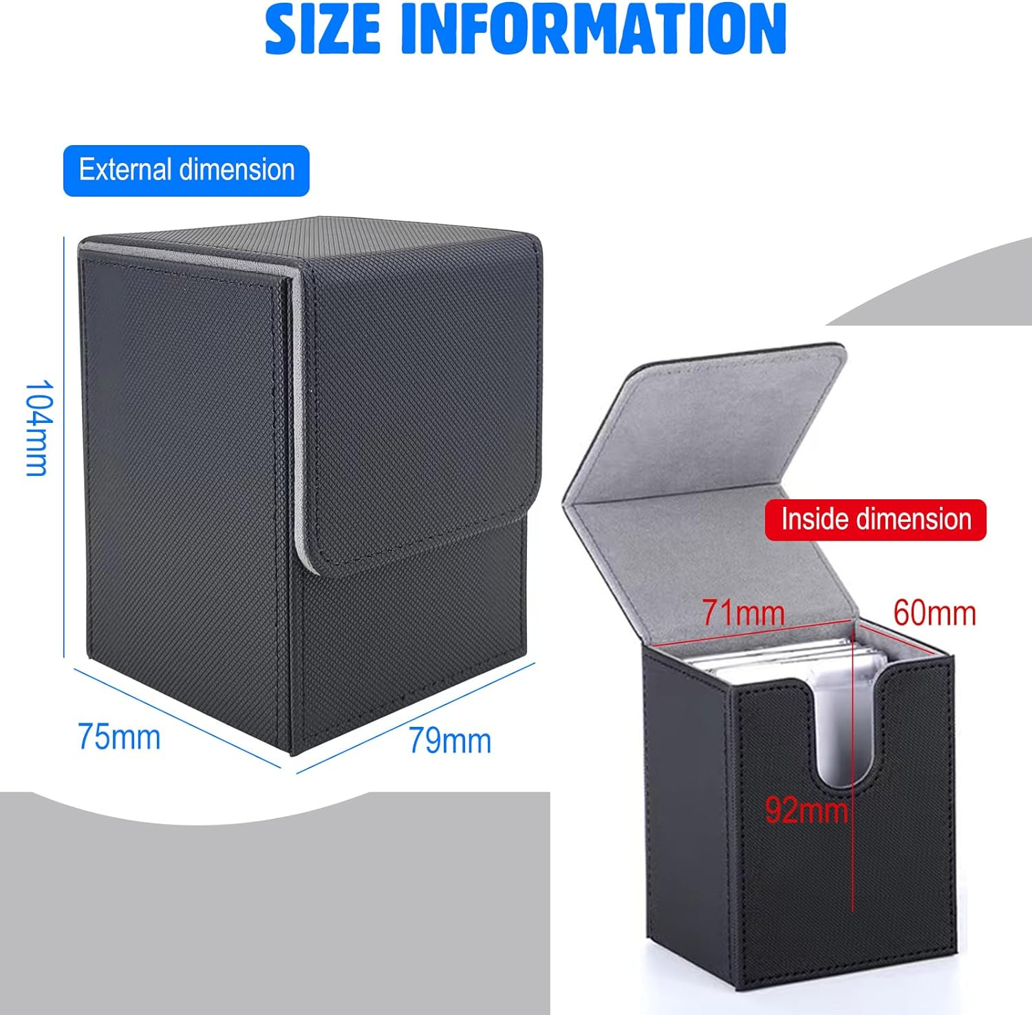 2PACK Card Deck Box for MTG Cards, POIUNA Card Storage Box Fits 160+ Single Sleeved Cards, PU Leather Strong Card Deck Case Holder Compatible with Magic Commander TCG CCG(2 Pack) image number 4