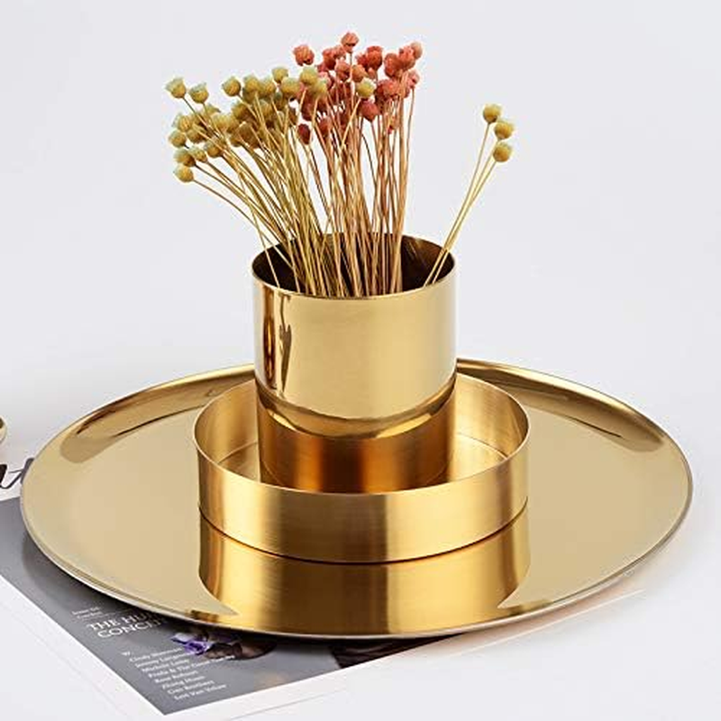 Pencil Cup Holder Desk Organizer, Gold Pen Pot Pen Holder Container Desktop Stationery Organizer Table Vases Flower Pot Makeup Brush Holder,Stainless Steel Gold image number 2