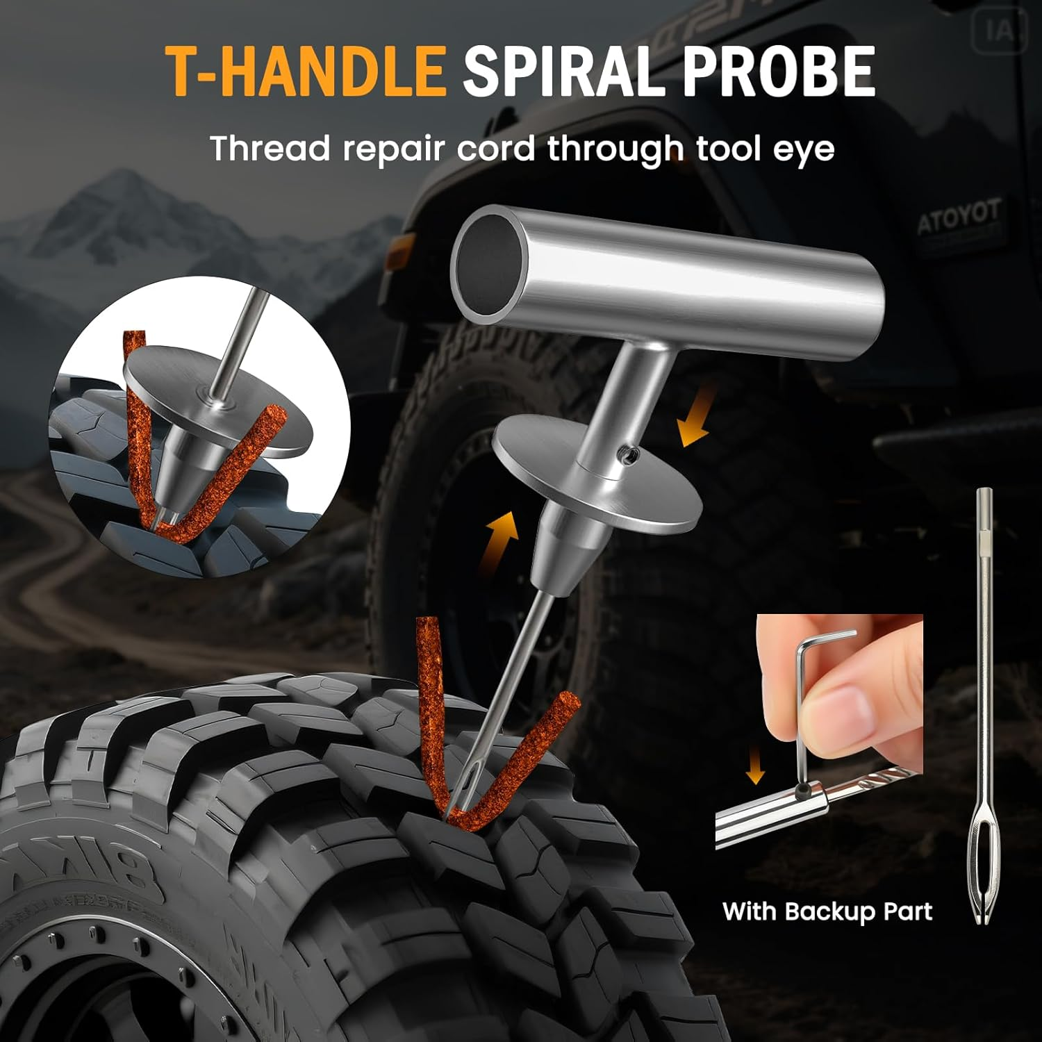 ORCISH 70PCS Tire Repair Kit, Professional Heavy Duty Tire Plug Kit, Tire Patch Kit for Fix a Flat, Tubeless Tire Puncture Change Tool Kit for Car, Motorcycle, Truck, ATV, Tractor, RV, SUV, Trailer image number 5