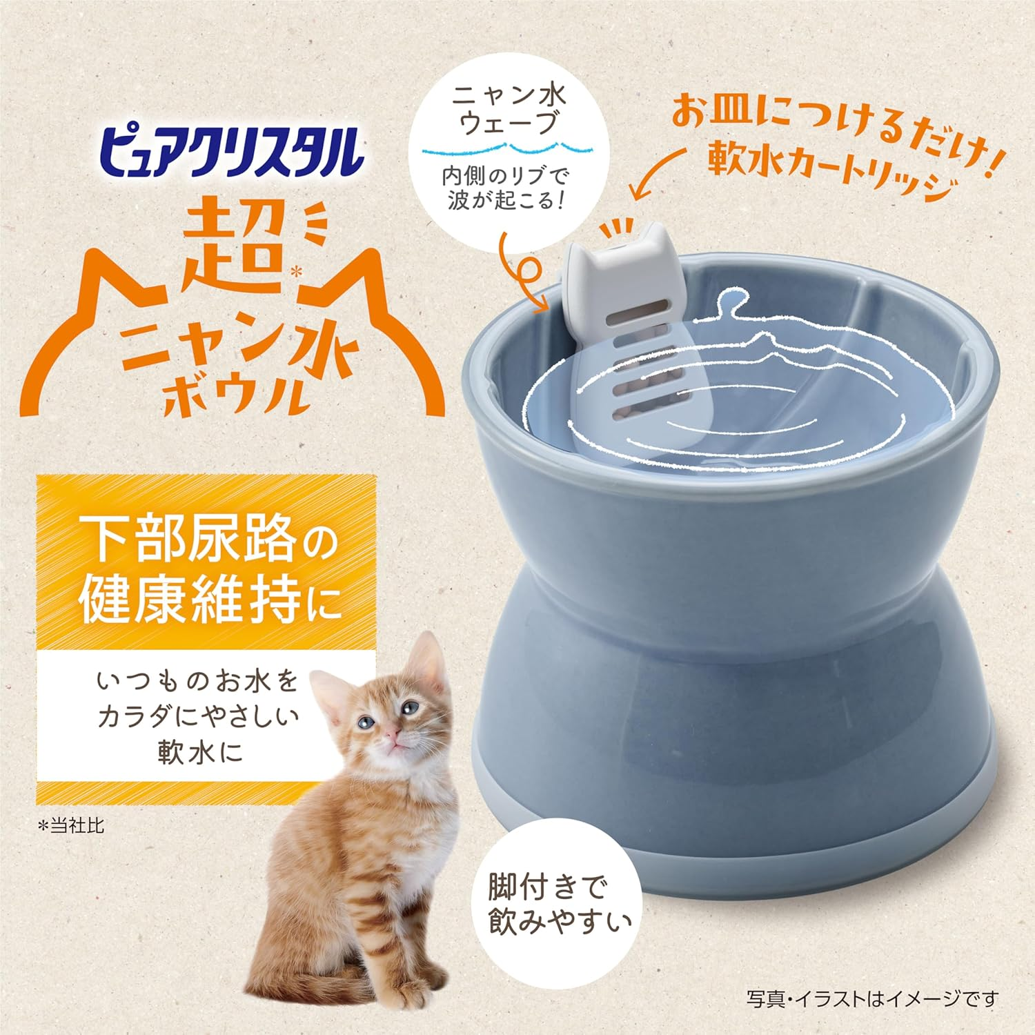 Gex Pure Crystal Ultra Nyan Water Bowl Blue Ceramic with Feet Water Softener Cartridge image number 3