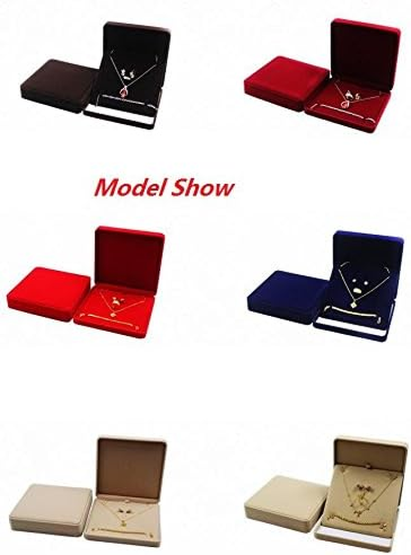 TIKIYOGI Jewelry Set Velvet Box Necklace Earring Ring Necklace Bracelet Gift Display Case Wedding Jewelry Storage Holder (Red) - Beige image number 6