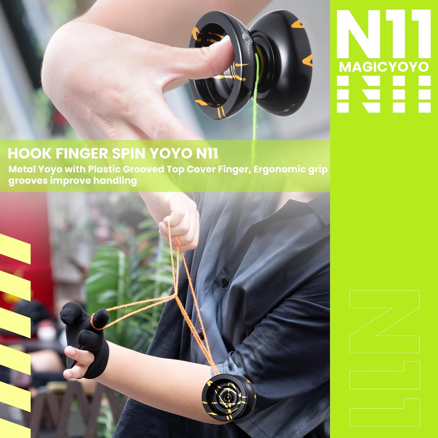 MAGICYOYO N11 Professional Unresponsive Yoyo N11 Alloy Aluminum Yoyo Ball (Black with Golden) with Bag, Glove, 12 Yoyo Strings and Responsive Yoyo Bearing Kit for Dual Purpose Use image number 5