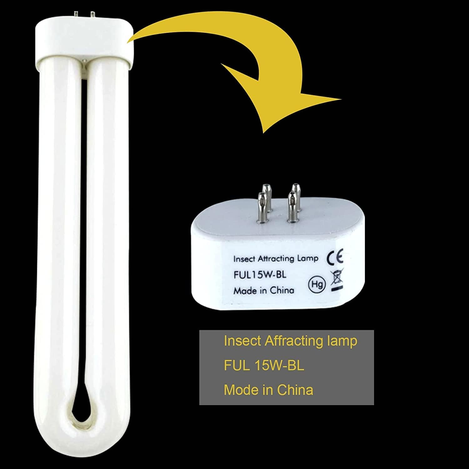 Replacement Bulb for Bug Zapper with 4-Pin Base, 15W Single U-Shaped Twin Tube Bulb image number 3