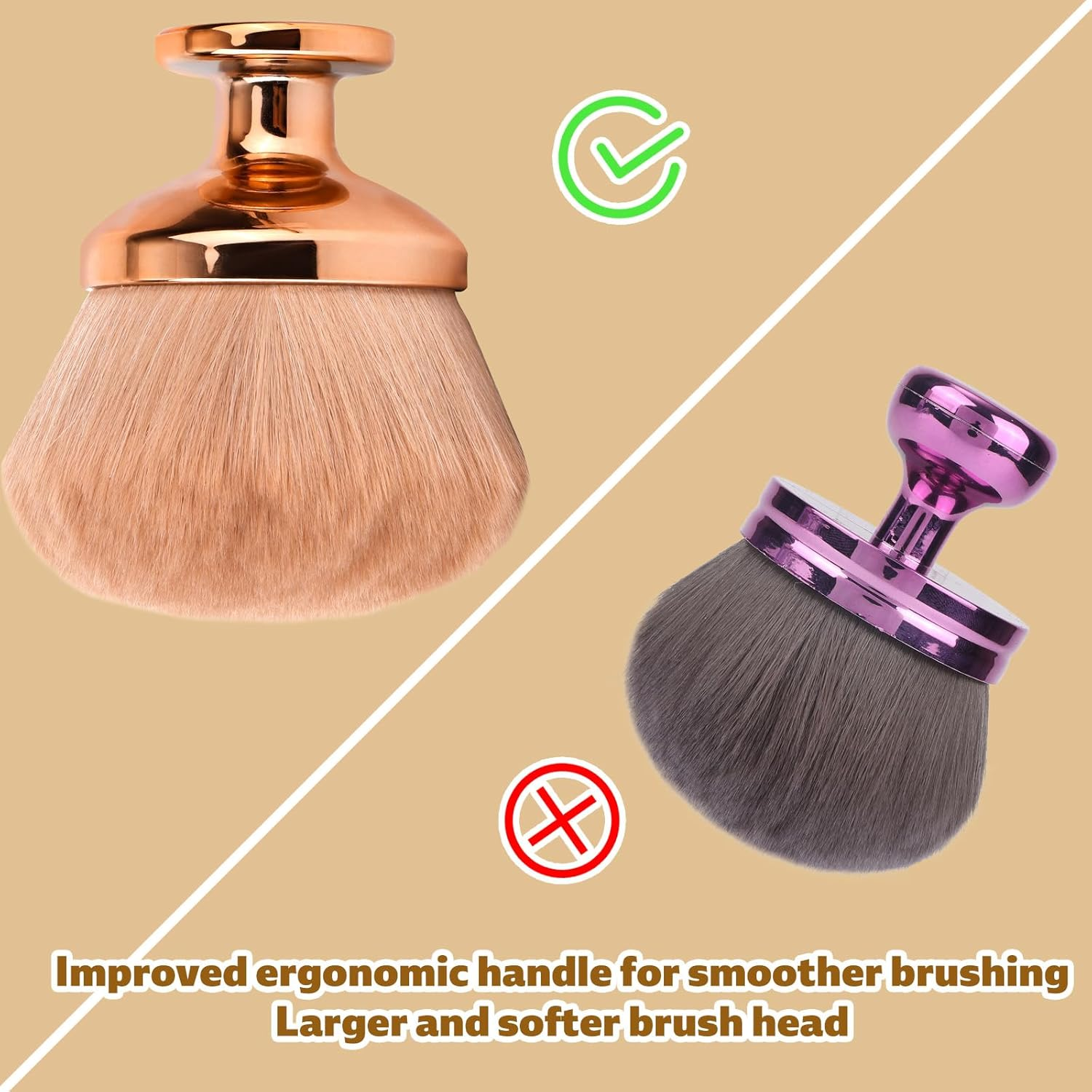 Extra Large Body Makeup Brush for Self Tanner, 3.54 Inch Wide-Headed Oval Brush Bronzers Blend Self Tanning Applicator with Drawstring Bag for Face Neck Back Legs Wet & Dry Use (Gold) image number 2