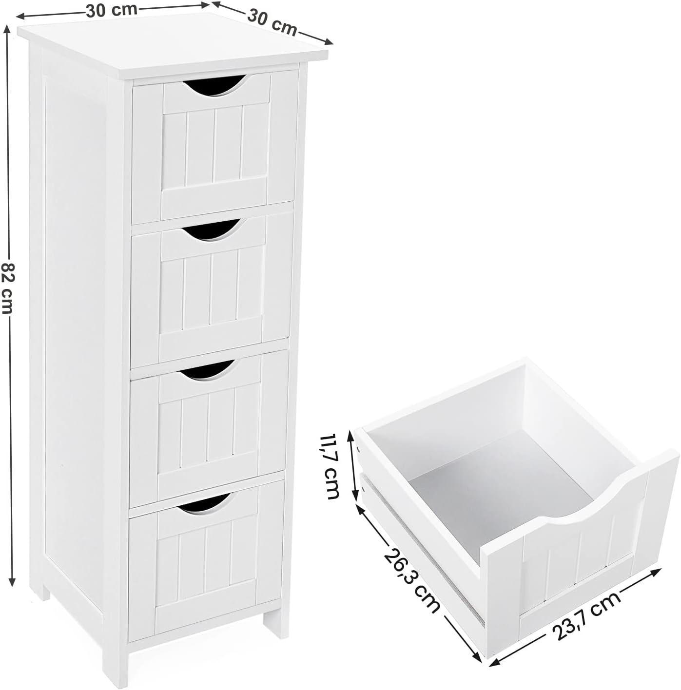 Songmics Bathroom Storage Cupboard Storage Cabinet Standing Wooden with 4 Drawers 30 X 30 X 82 Cm (W X D X H) White LHC40W image number 3