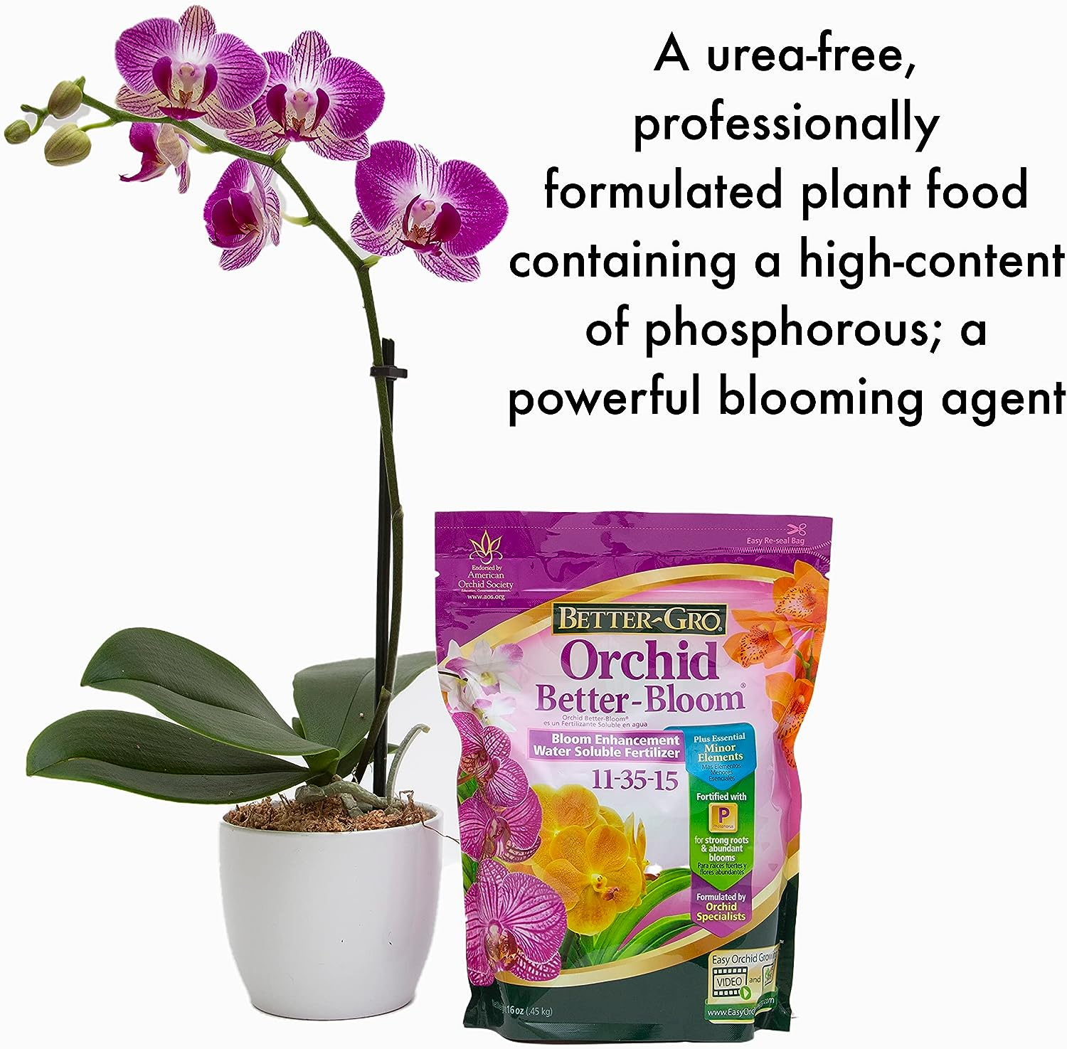 Better-Gro Orchid 11-35-15 - Urea-Free Bloom Fertilizer for Orchids, High-Content Phosphorus for Vibrant Blooms, Water Soluble, Ideal for Indoor House Plants - 16 Oz Resealable Bag image number 4