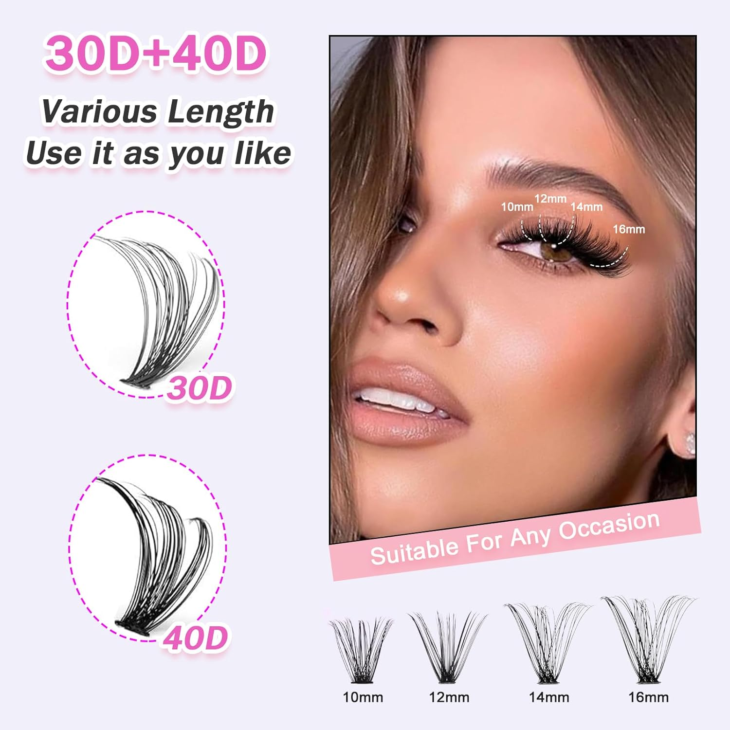 Checkzed Lash Extension Kit DIY 240Pcs, 9-16Mm 30D&40D Individual Lashes Kit with Bond and Seal, Lash Comb and Tweezers for Self Use image number 4