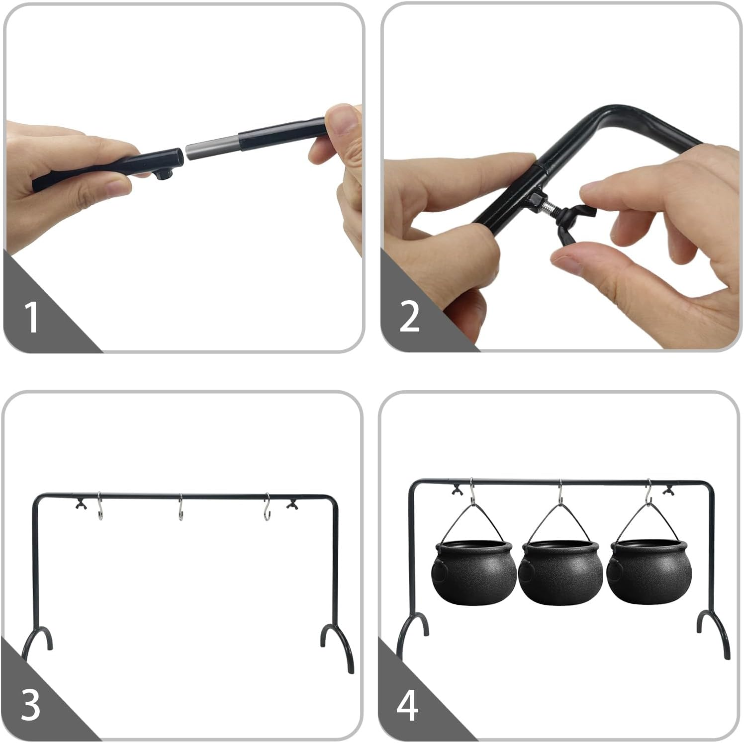 Oriental Cherry Halloween Decor - Halloween Party Decorations - Set of 3 Witches Cauldron Serving Bowls on Rack - Black Plastic Cauldron for Indoor Outdoor Home Kitchen Decoration image number 6