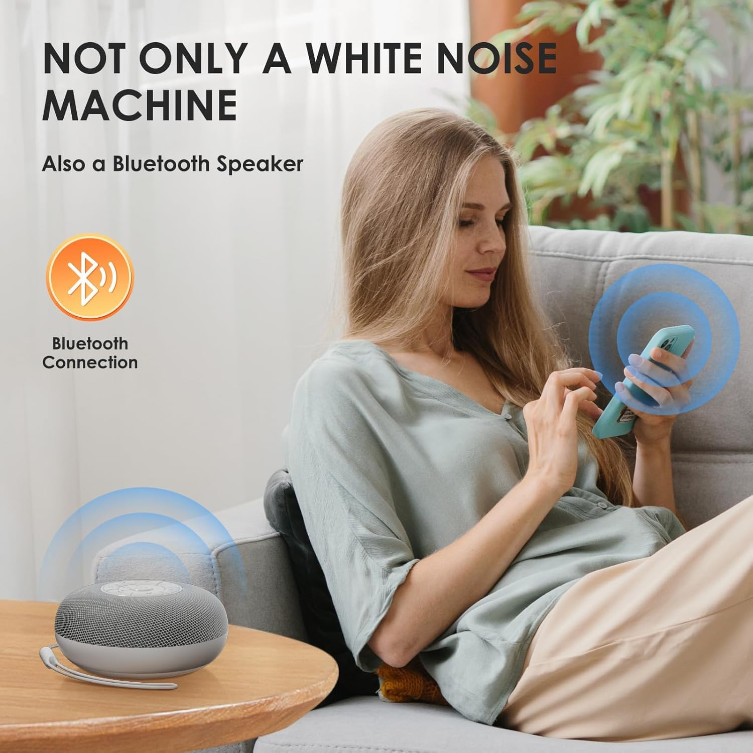 White Noise Machine, Portable Sound Machine for Baby Adult Sleeping, 39 Soothing Sounds White Noise Shush, Night Lights, 30-60-90Min Timer, Bluetooth Connection image number 3