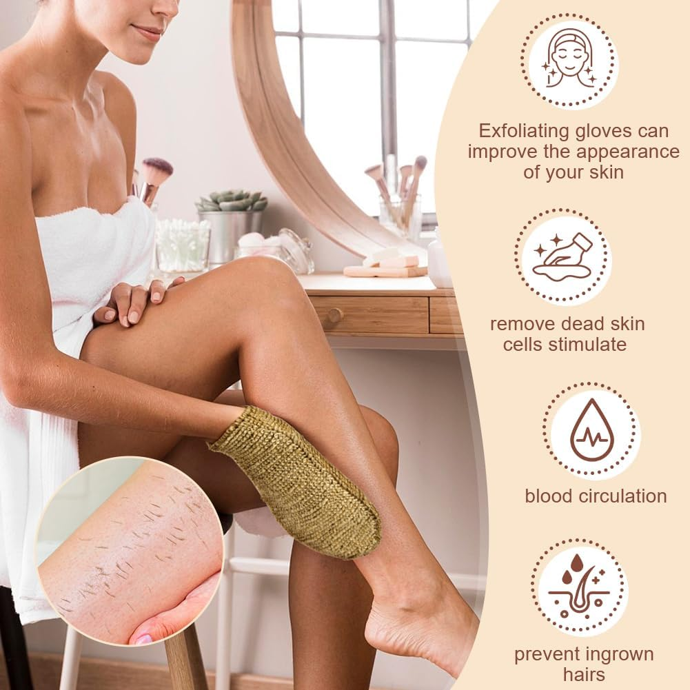 LOPHE Sisal Shower Glove, Set of 2 Exfoliating Gloves, Body Sisal Exfoliating Gloves, Shower Scrubbing Gloves, Washable for Men, Women, Children, Spa, Massage, White image number 3