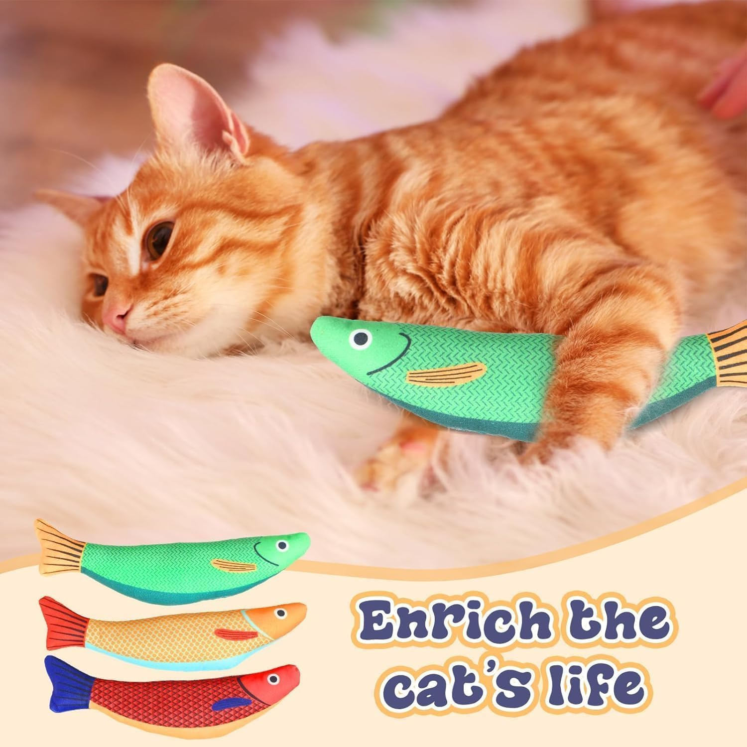 Cat Fish Plush Toy with Catnip - 3Pcs Soft Kitten Toys, Saury Fish Plush with Crinkle Sound, Chew Toy for Cats image number 4