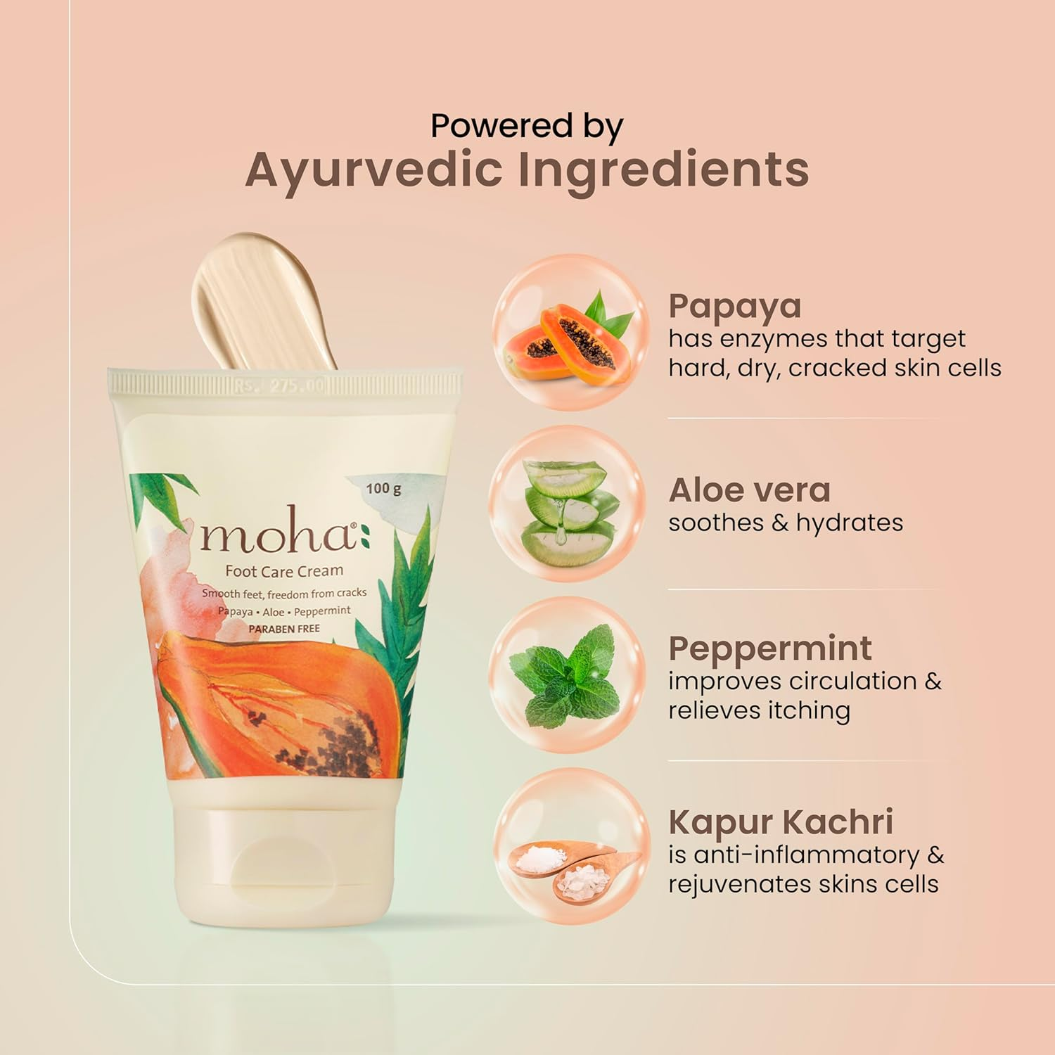 Moha: Foot Cream for Rough, Dry and Cracked Heel, Feet Cream for Heel Repair with Benefits of Aleovera, Papaya & Peppermint (200 Gram) image number 2