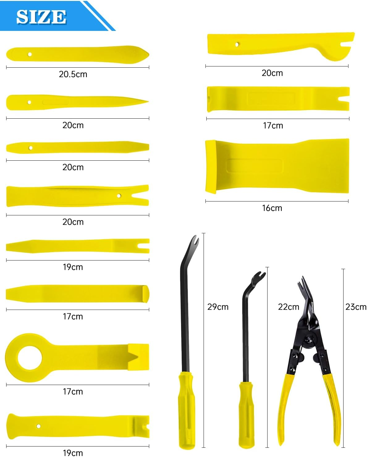 Poraxy 19Pcs Trim Removal Tool,Car Panel Door Audio Trim Removal Tool Kit, Auto Clip Pliers Fastener Remover Pry Tool Set with Storage Bag image number 6