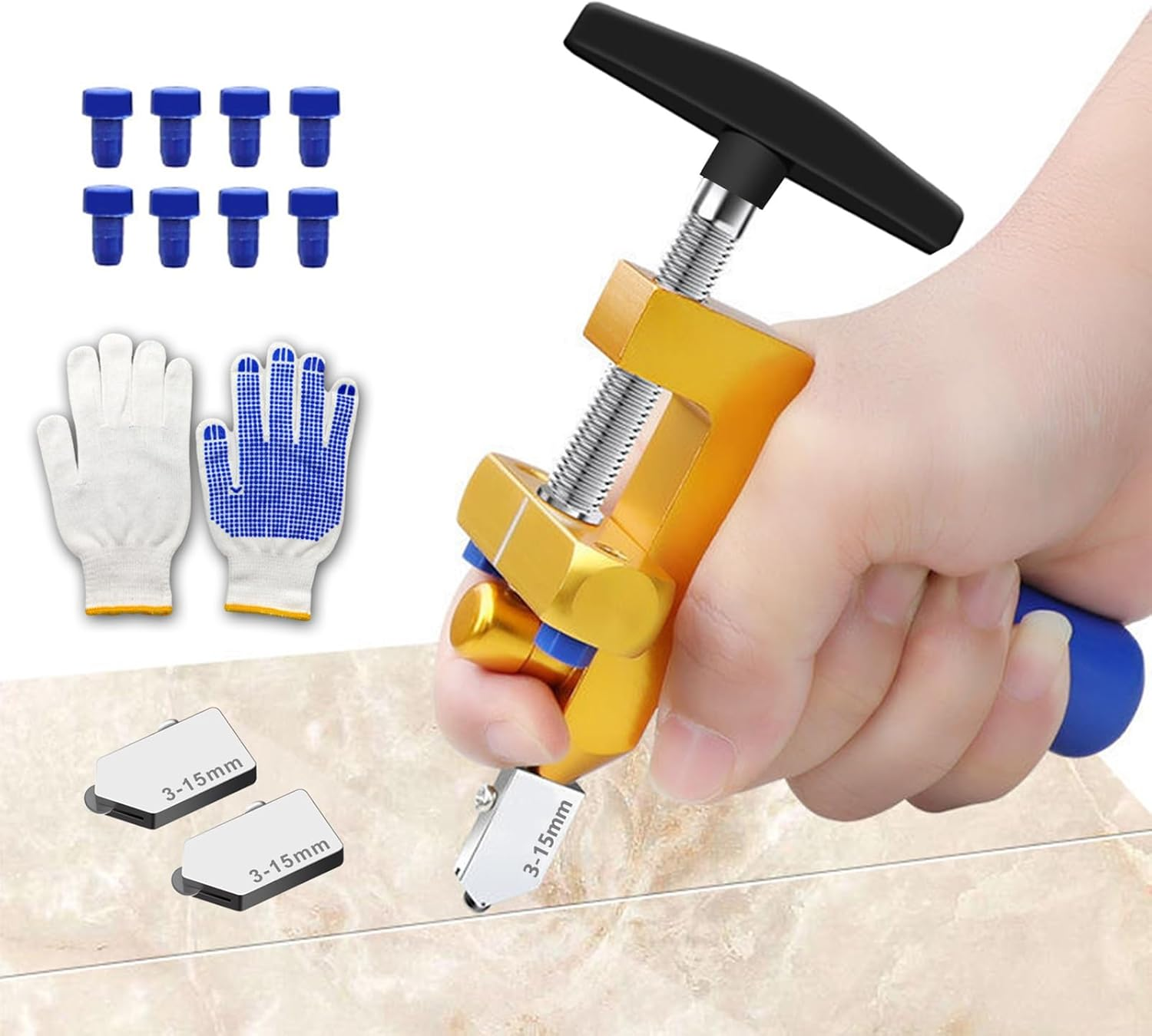 2 in 1 Manual Tile Cutter, Glass Tile Cutter Hand Tool with Glass Breaking Pliers, Mirror Cutting Kit with 3 Tungsten Steel Blade for Home DIY Cutting Glass, Mirror, Ceramic Tile, Glazed Tiles image number 5