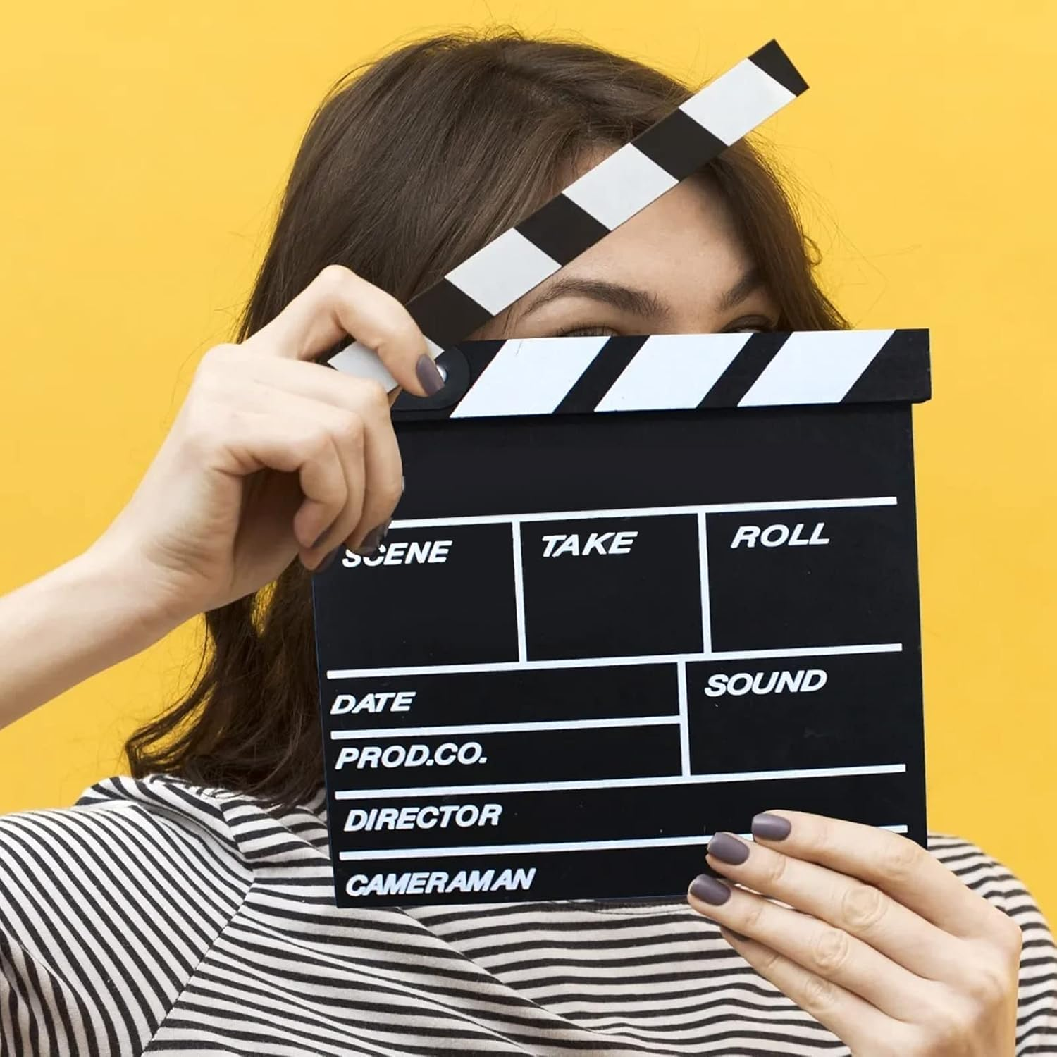 Movie Film Clap Board, Black Wooden Clapper Board for Director, Wood Material, 20 X 20Cm image number 3