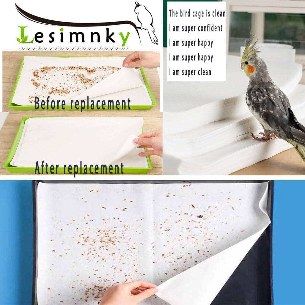 Lesimnky 120 Pieces Bird Cage Liners-11'' X 17''Disposable Non-Woven Bird Cage Paper Liners Precut Absorbent Fecal Tray Cages Cushion Pad Mat Cuttable Pet Animal Cages Cushion for Parrot (White) image number 5