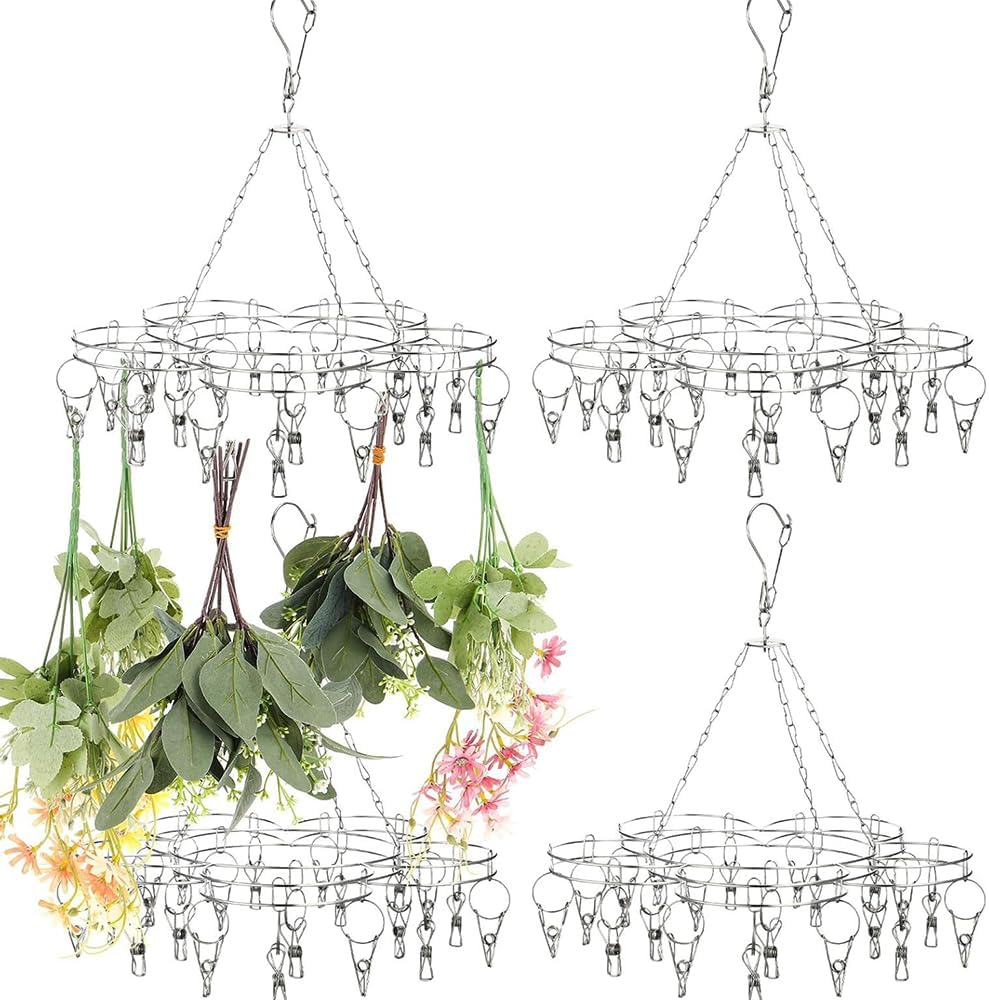 4 Pack Herb Hanging Drying Racks with Stainless Steel Clips and Hooks, Suitable for Drying Herbs, Flowers, Herbs, Also Can Be Used for Balcony Corridor and Outdoor Drying Clothes and Socks image number 1