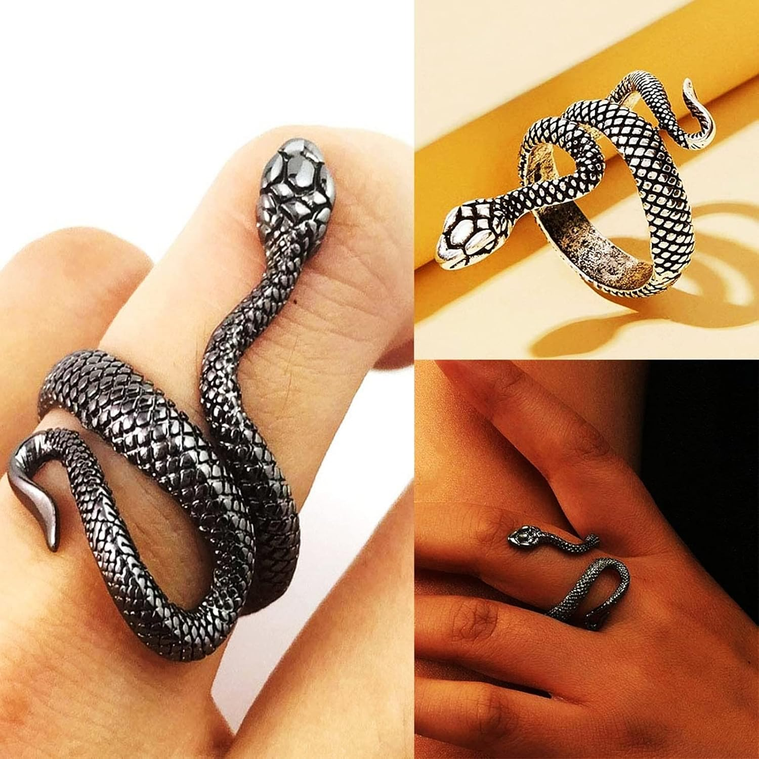 ZALIZR 16 Pcs Animal Open Rings for Women Men Girls, Vintage Frog/Dragon/Snake/Eagle Knuckle Stacking Ring Set, Boho Gothic Punk Finger Rings, Adjustable Open Punk Rings for Men Women image number 2