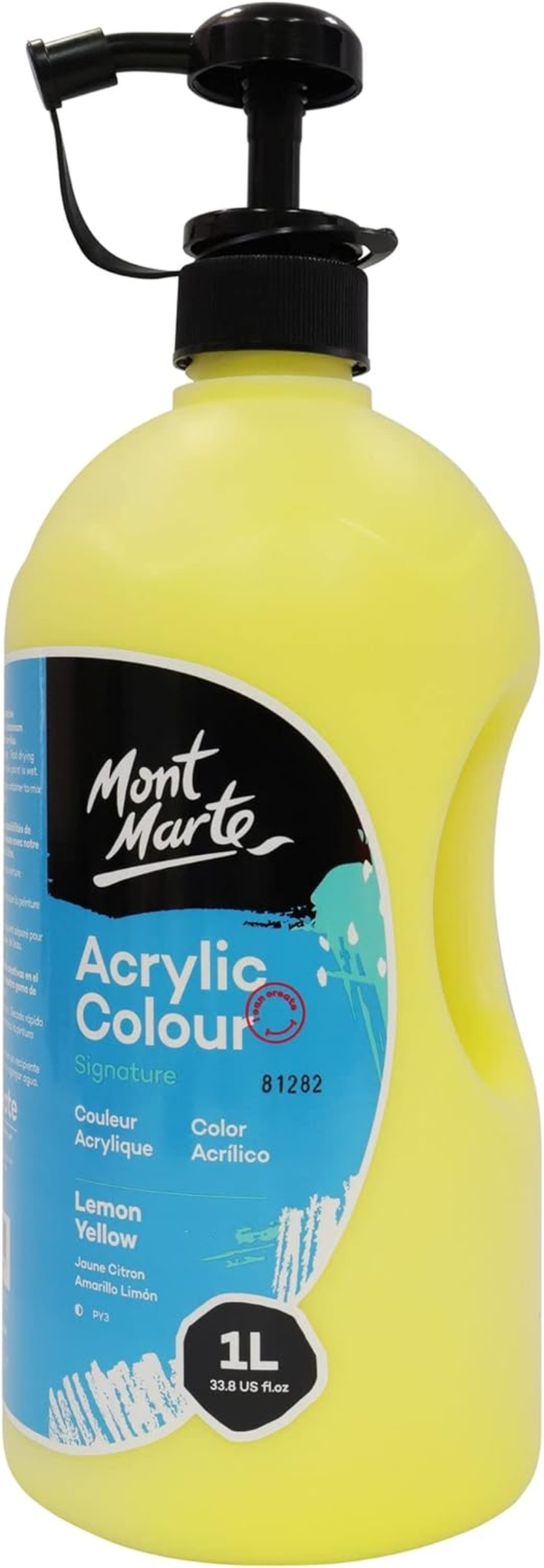 Mont Marte Signature Acrylic Colour with Pump 1 Litre, Lemon Yellow