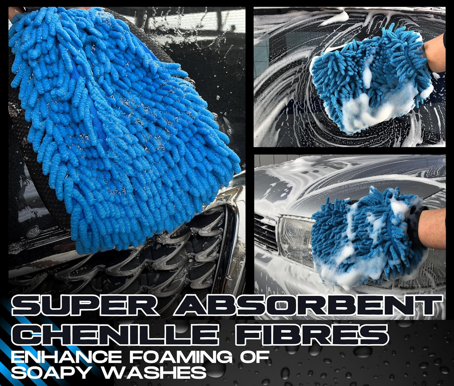 Premium Microfibre Chenille Car Washing Mitt 2 Pack | 2-In-1 Double-Sided Scrubber and Fleece Mitts. Soft, Durable, No Scratch, Lint-Free Washing and Detailing for Exterior Car Care image number 1
