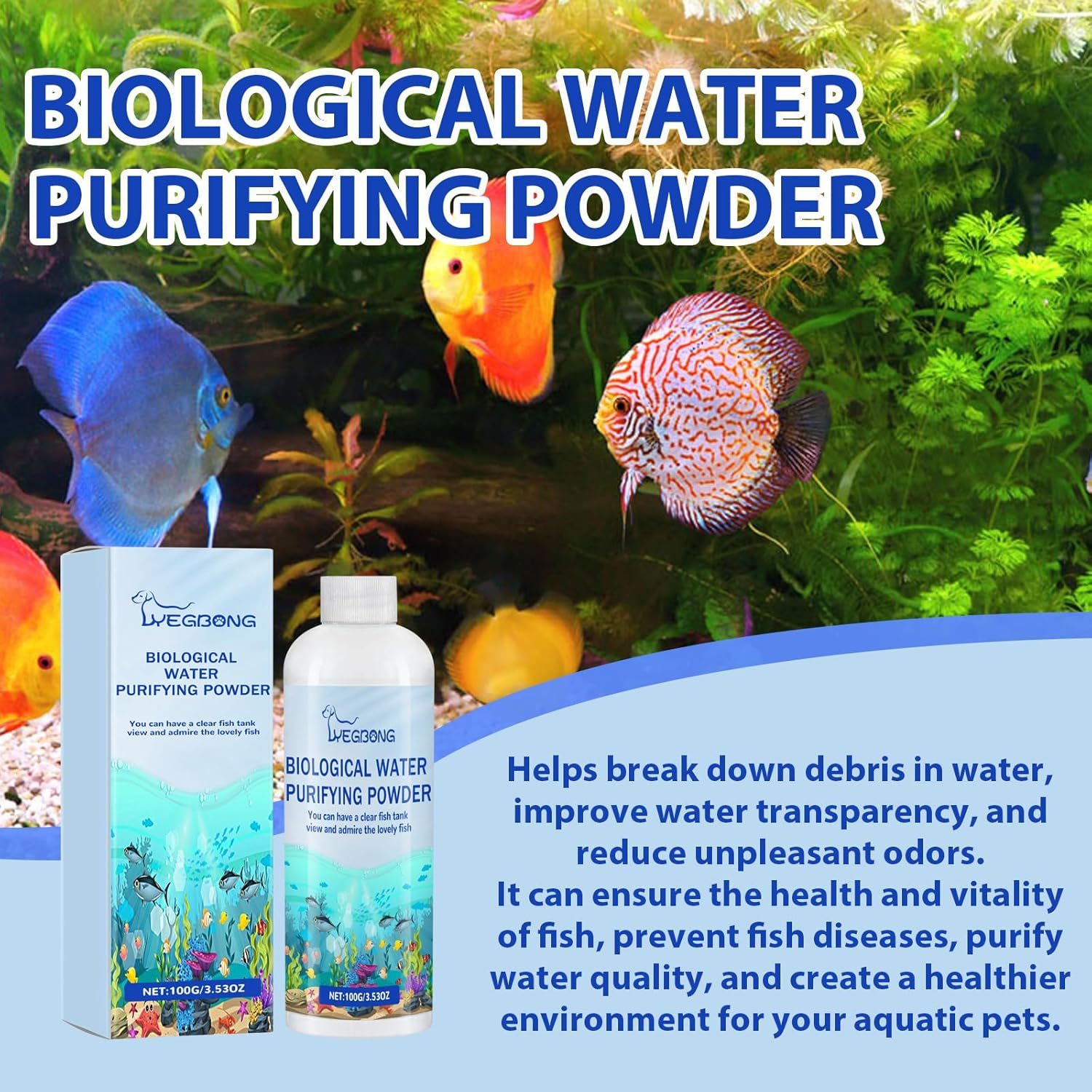 Fish Tank Algae Removal Powder, Water Purifier, 5G per 1000L, Clear Water Treatment,100G image number 3