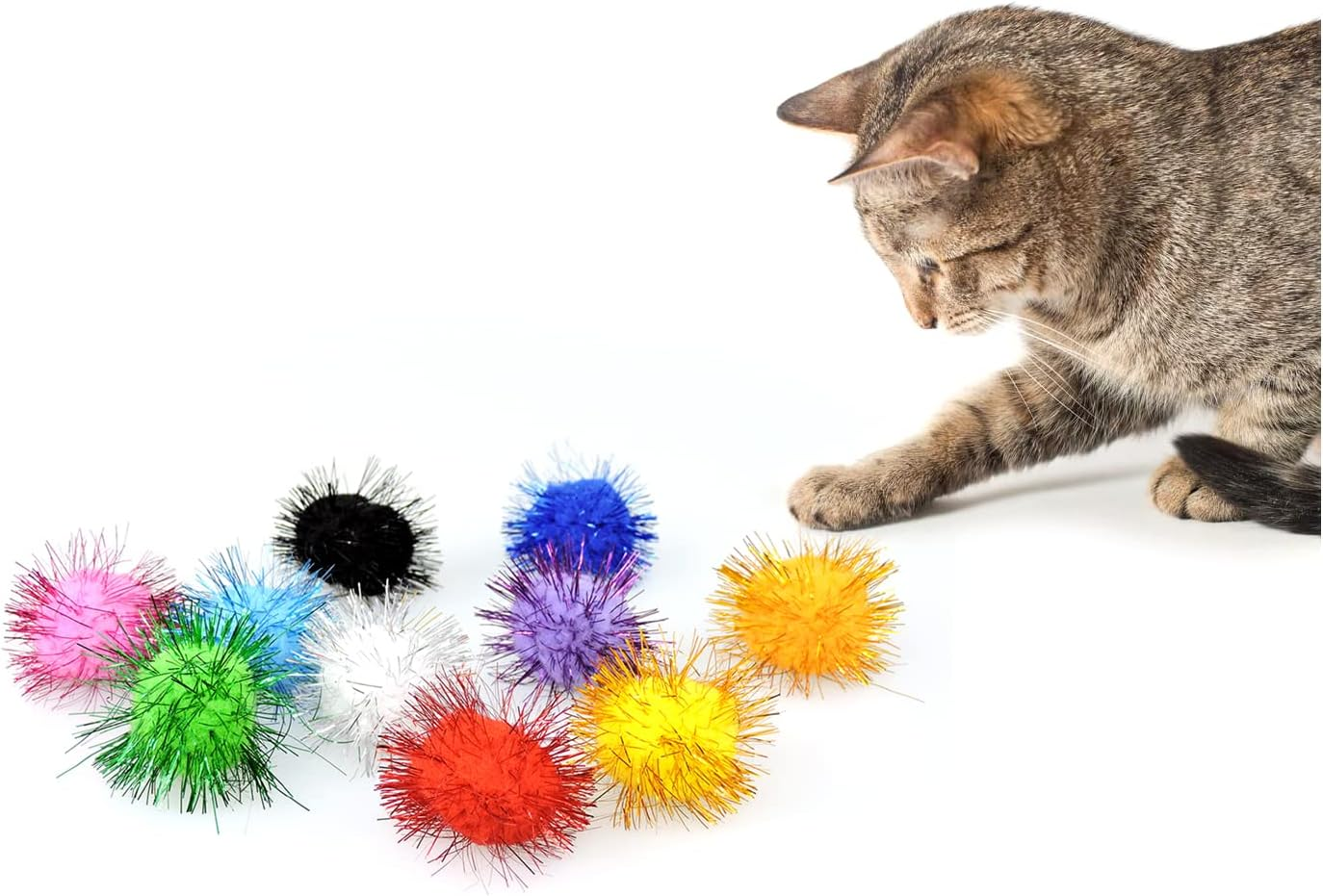 Andiker Cat Sparkle Balls, 1.5 Inches 20Pcs Colorful Tinsel Cat Glitter Balls Chew and Chase Cat Pom Pom Balls Interactive and Lightweight Cat Toys for Indoor Cats to Keep Fit and Active (4.5Cm) image number 4