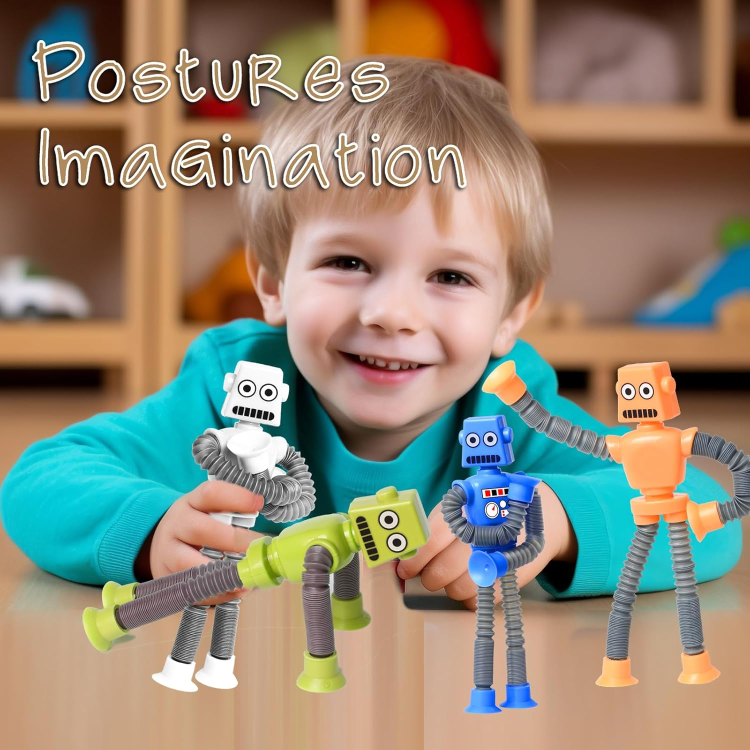 YAYOSUE 4PCS Telescopic Robot Suction Cup Toy, Shape Changing Tube Fidget Toys, Travel Toys Gift Easter Basket Stocking Stuffer for Kids image number 5