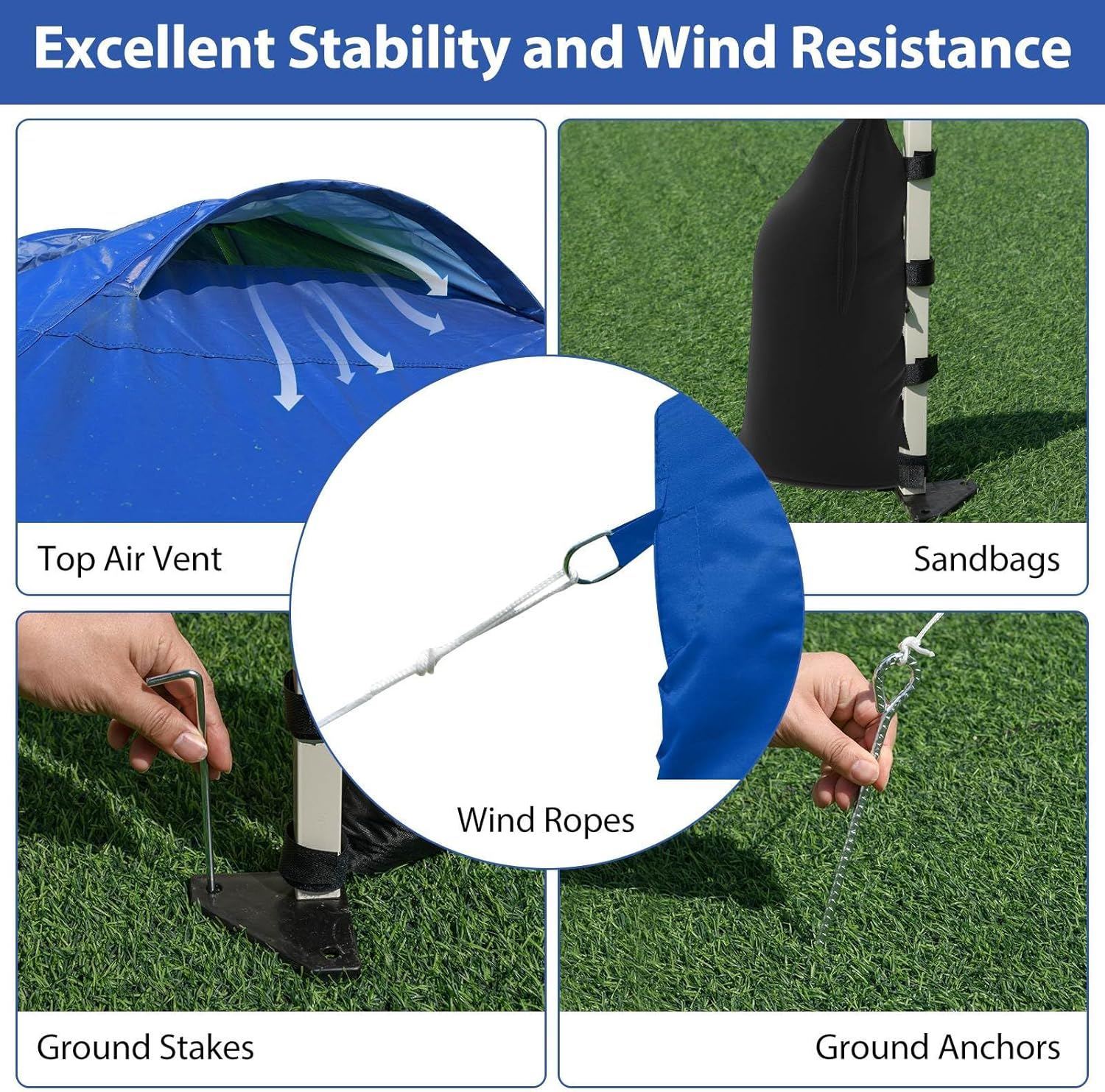 Costway 3 X 3 M Pop up Canopy Tent W/ 1 Sidewall, Wheeled Bag, 8 Stakes, 4 Anchors, 4 Wind Ropes, 4 Sandbags, Vented Top, Portable Foldable Outdoor Patio Shelter (Blue) image number 2