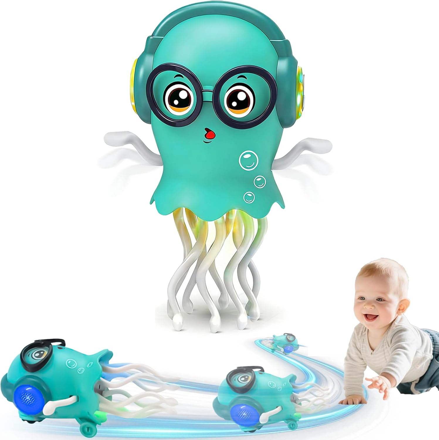 Dancing Octopus Toy, Electric Dancing Squid Toy with Lights and Music, Baby Toy with Automatic Obstacle Avoidance (Green)