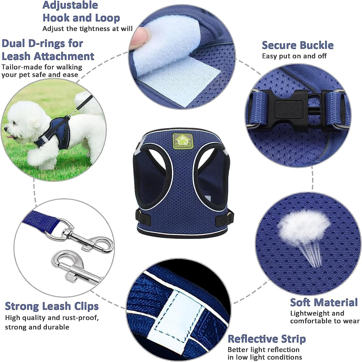 Puppy Dog Harness and Leash Set, No-Pull Pet Vest for Small Dogs and Cats, Easy Control Vest Harness with Adjustable Straps and Reflective Strip for Outdoor Walking Training (Size L,Black) image number 2